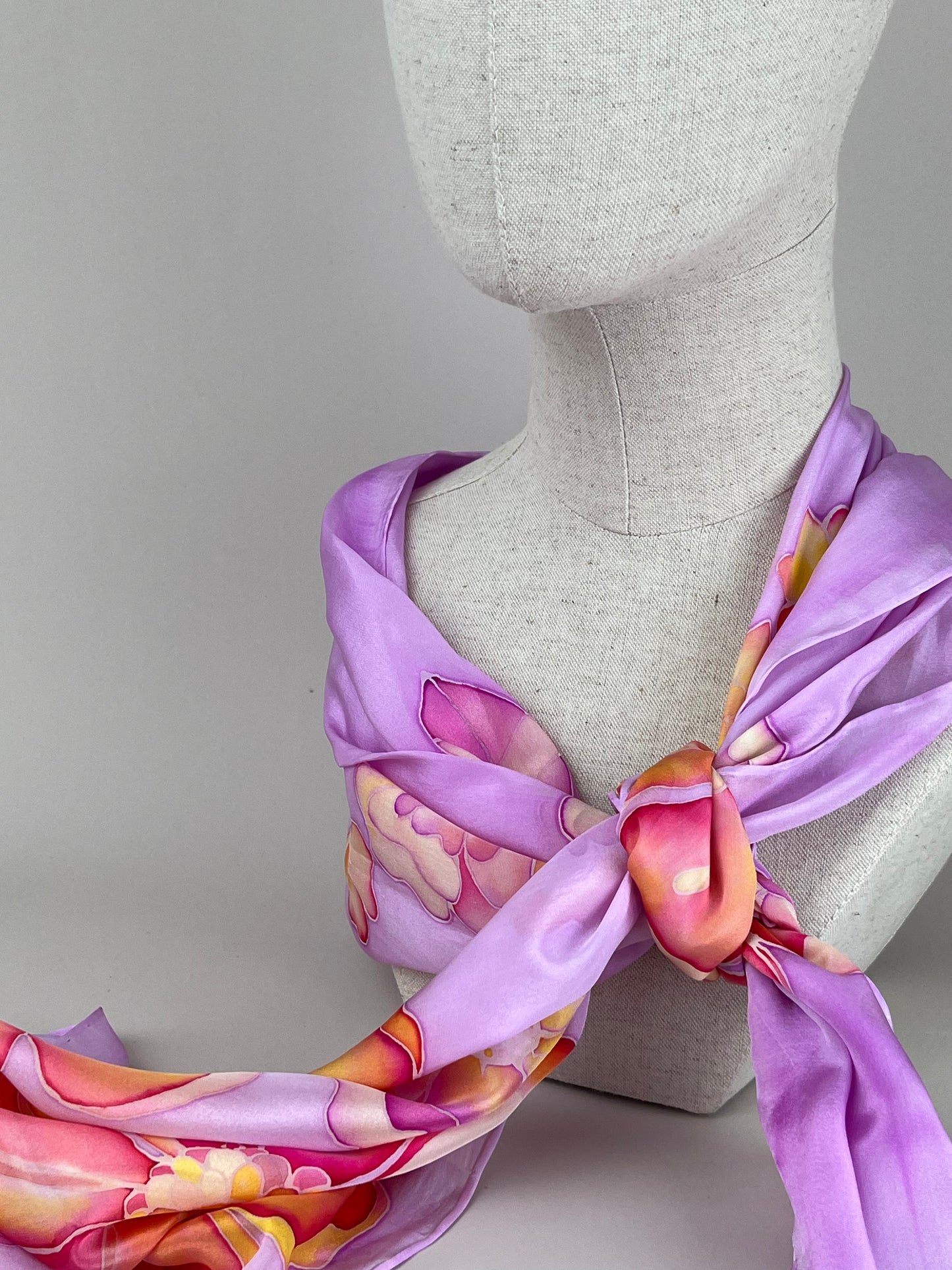 Fire Flowers in Lilac - Long silk scarf handmade