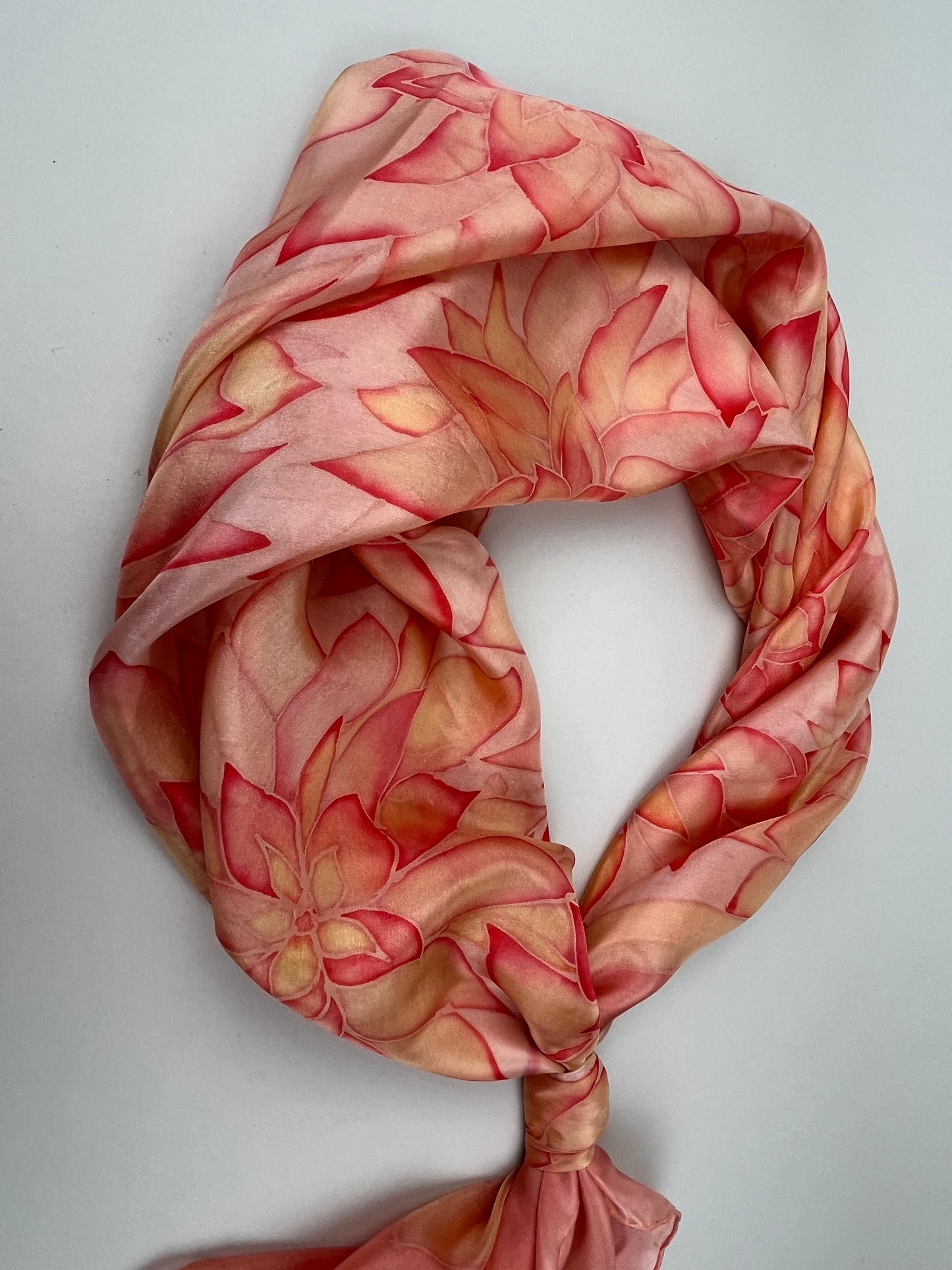 Nesrin - silk scarf in floral orange, peach and coral Handmade