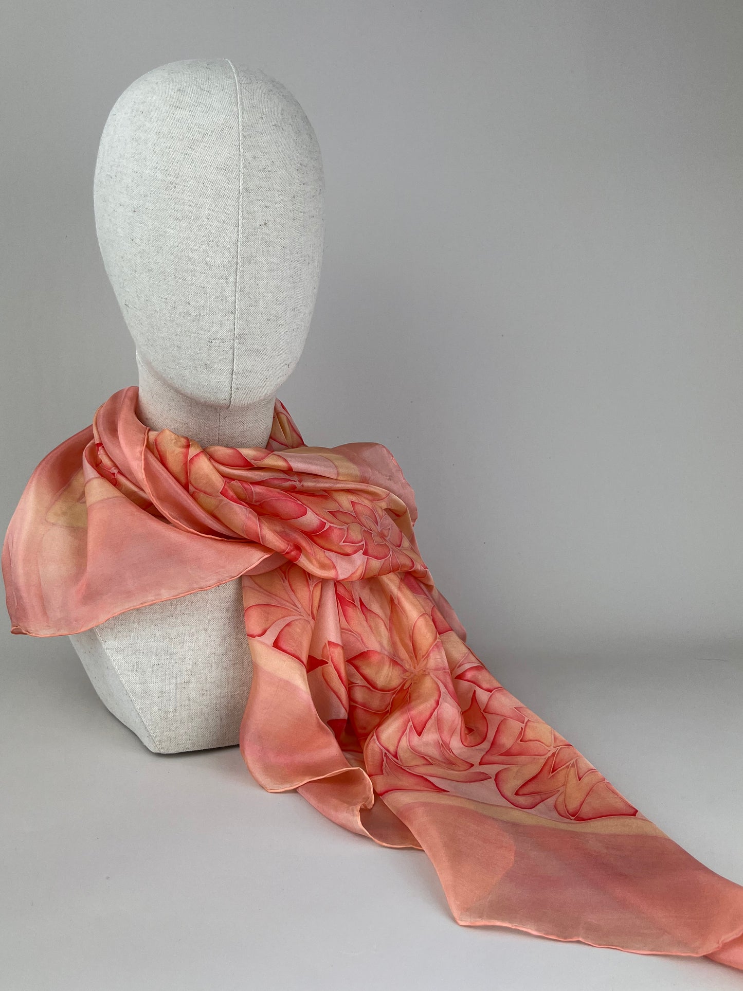 Nesrin - silk scarf in floral orange, peach and coral Handmade