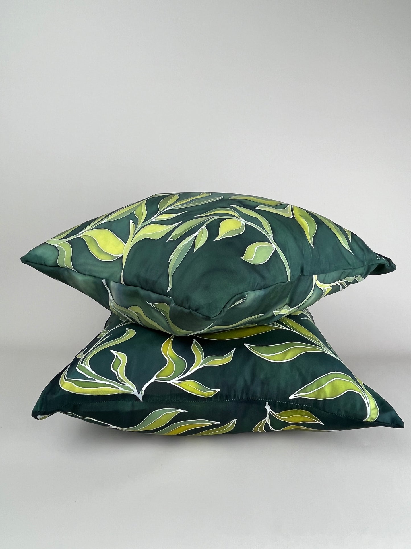 Olive Branch in Bottlegreen - handmade and hand painted cushion cover - MADE TO ORDER