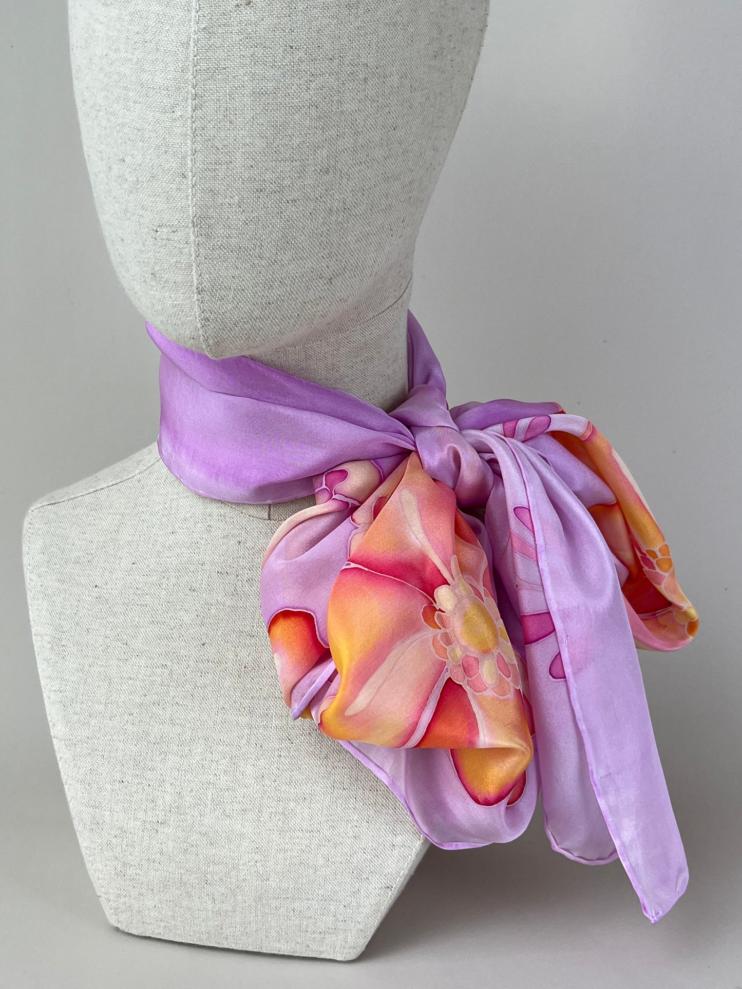 Fire Flowers in Lilac - Long silk scarf handmade