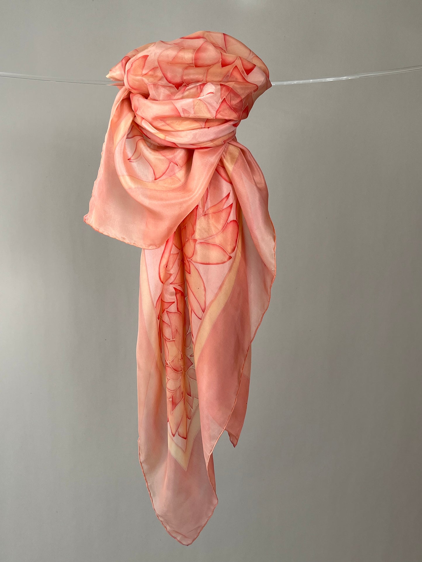 Nesrin - silk scarf in floral orange, peach and coral Handmade