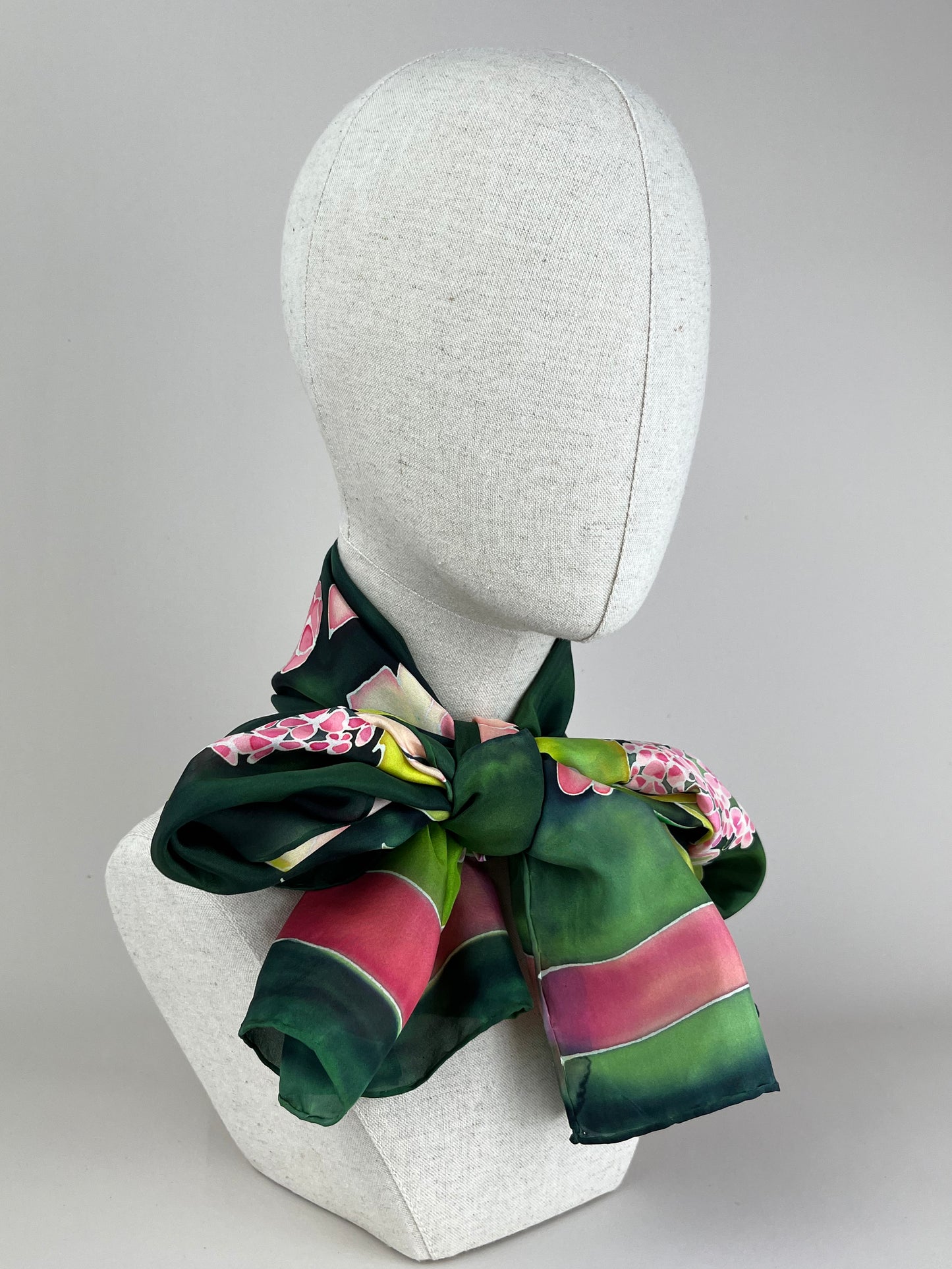 Roses and Poses in Bottlegreen- long silk scarf