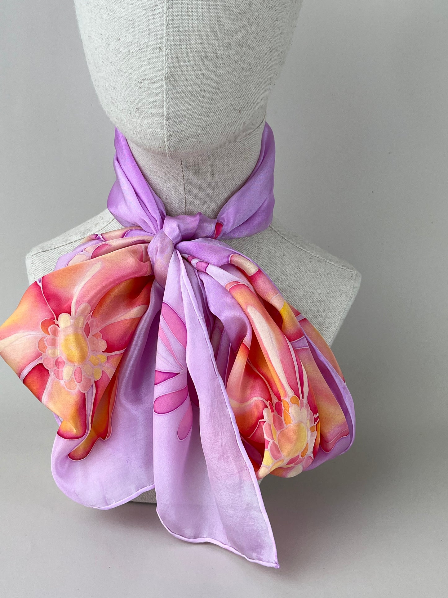 Fire Flowers in Lilac - Long silk scarf handmade