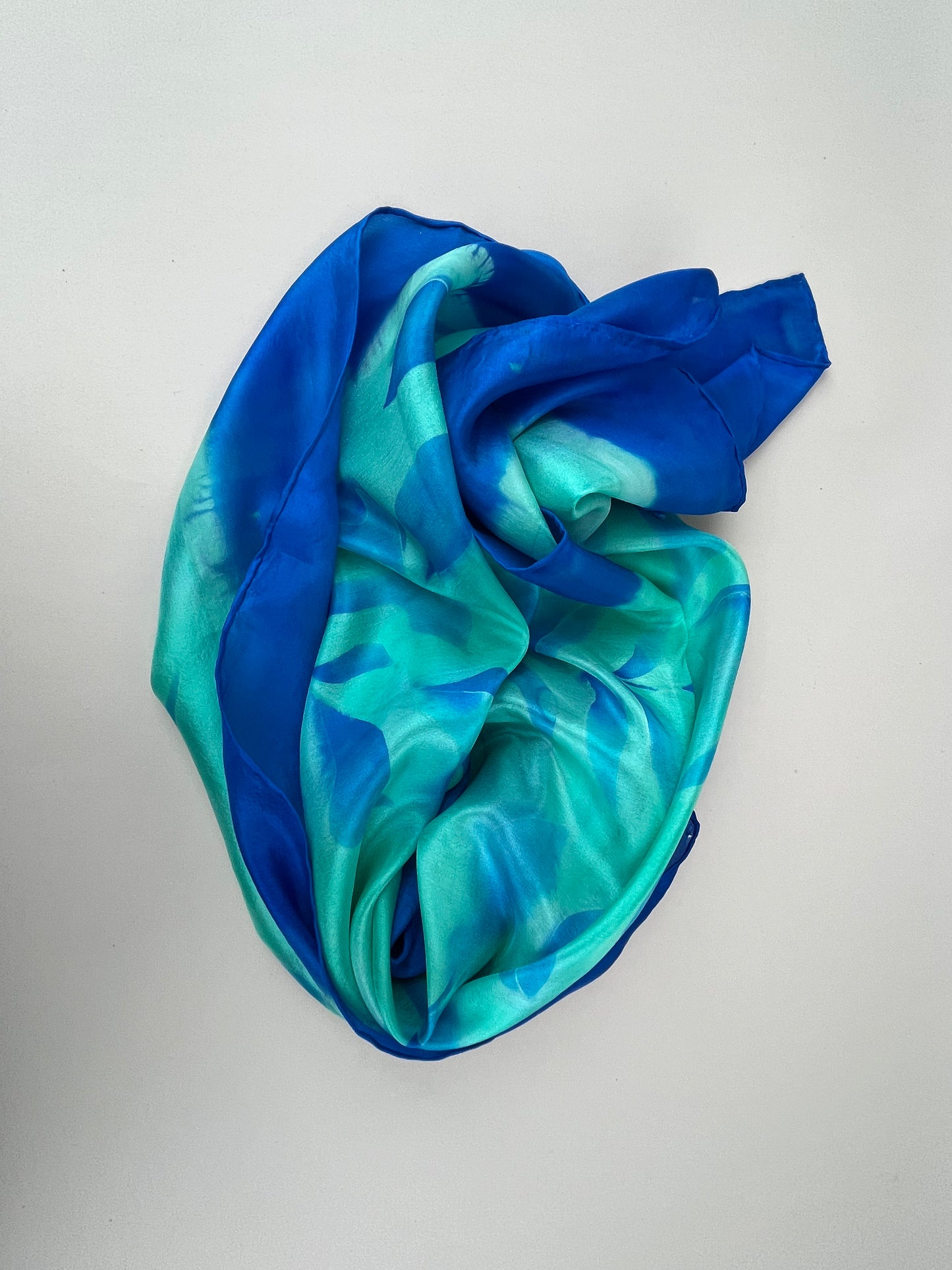 Bright Blue Olive - Silk Scarf hand painted and handmade beautiful gift