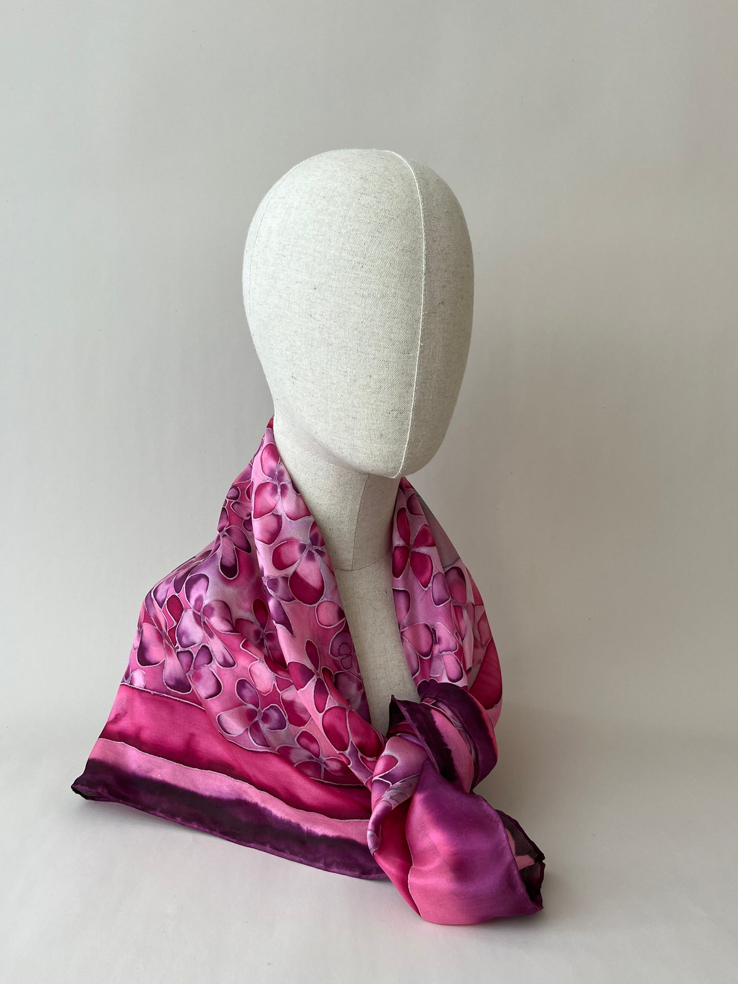 Hydrangea in burgundy - square scarf 100% silk