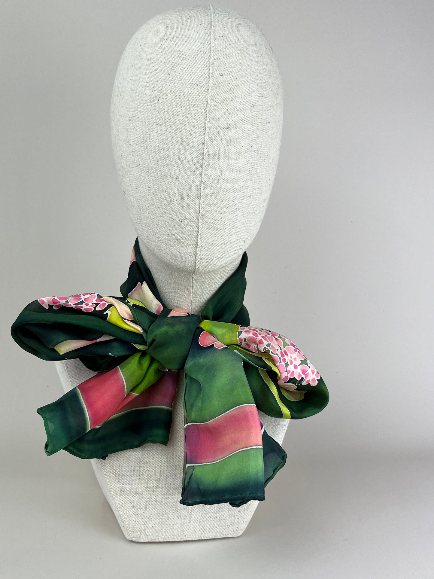 Roses and Poses in Bottlegreen- long silk scarf