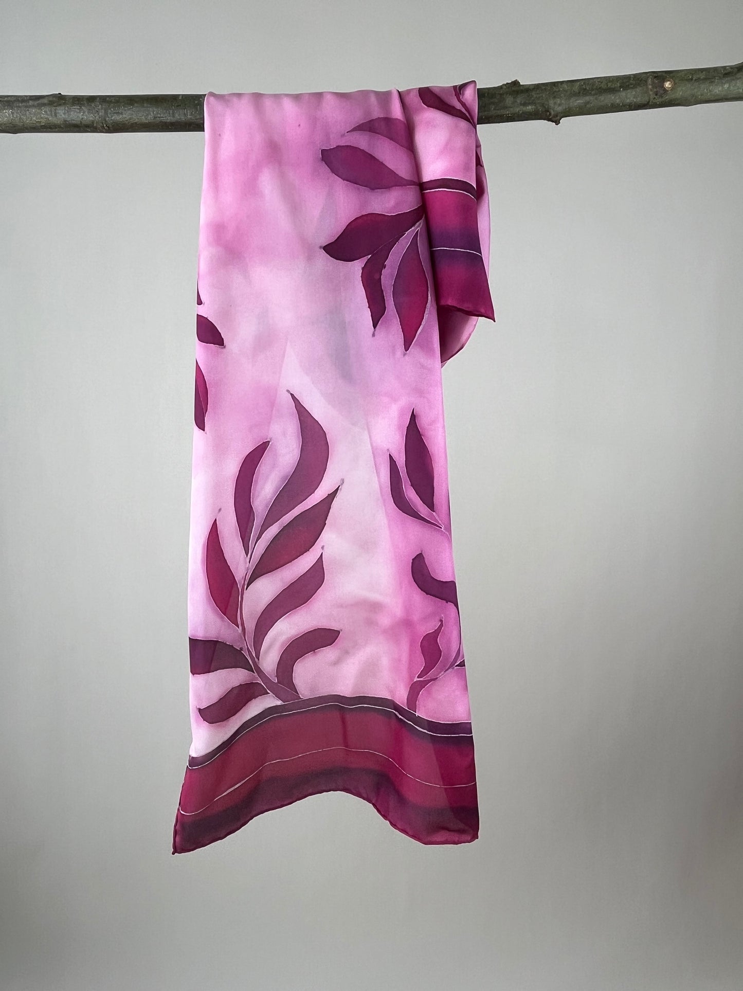 Olive Branch in Burgundy - Long silk scarf