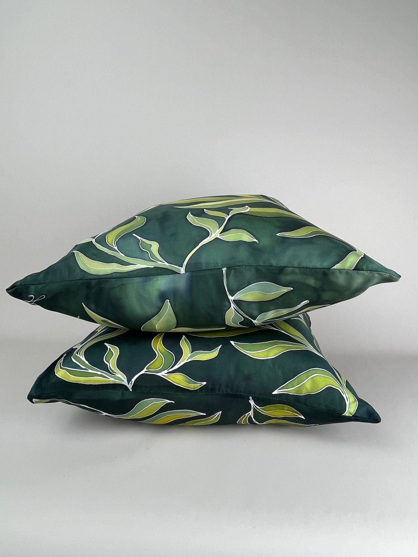 Olive Branch in Bottlegreen - handmade and hand painted cushion cover - MADE TO ORDER