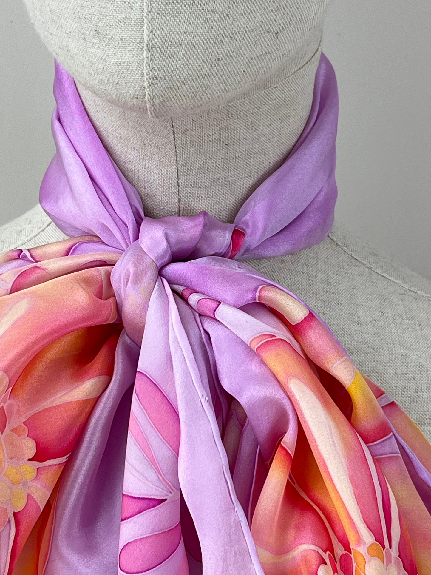 Fire Flowers in Lilac - Long silk scarf handmade