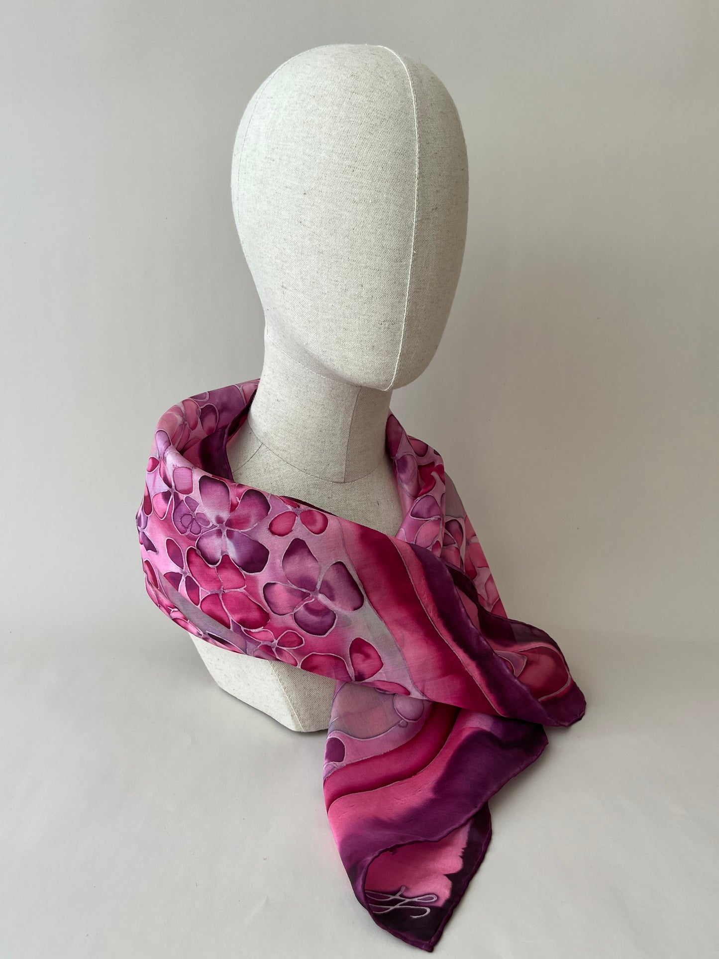 Hydrangea in burgundy - square scarf 100% silk