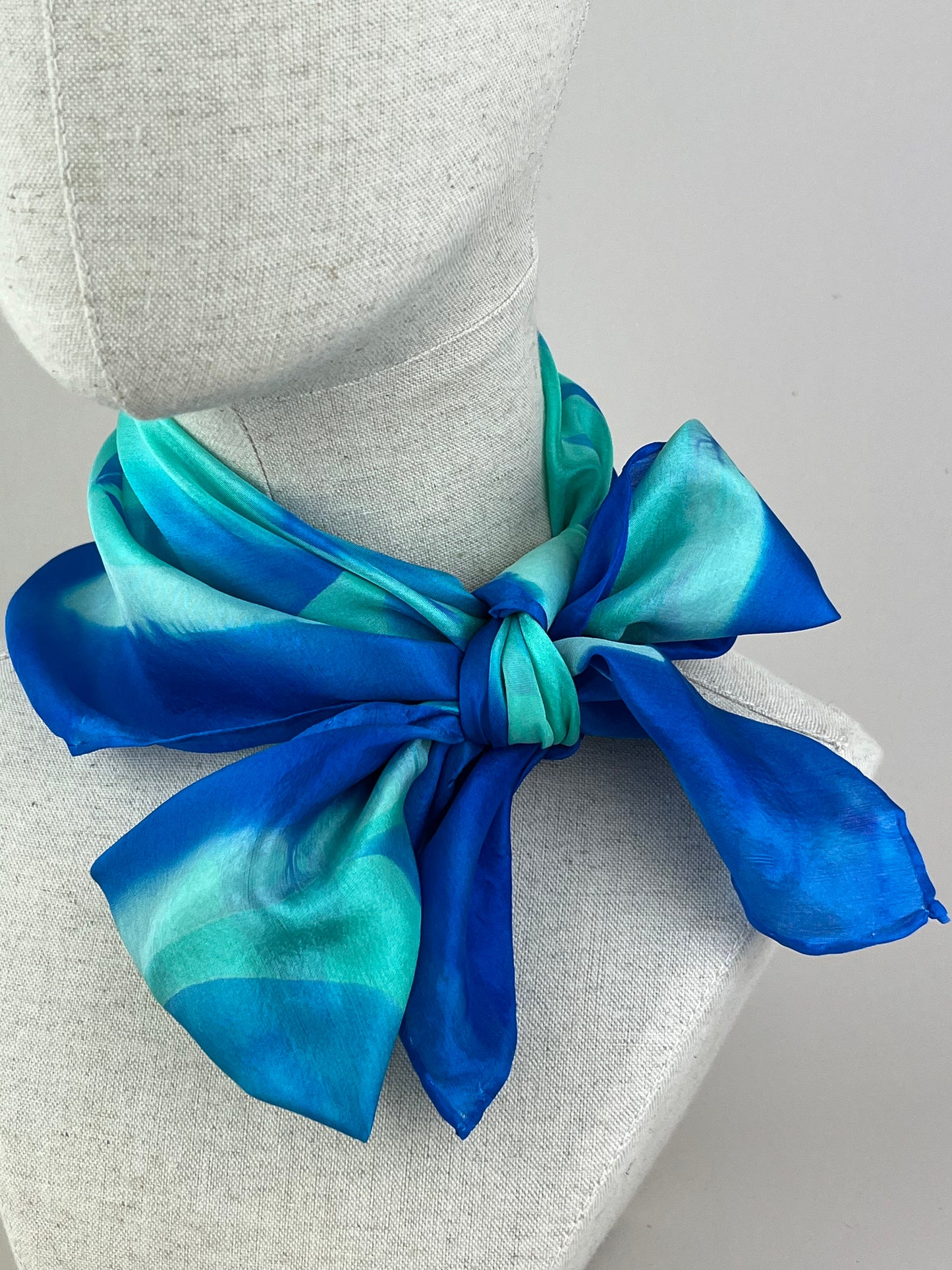 Bright Blue Olive - Silk Scarf hand painted and handmade beautiful gift