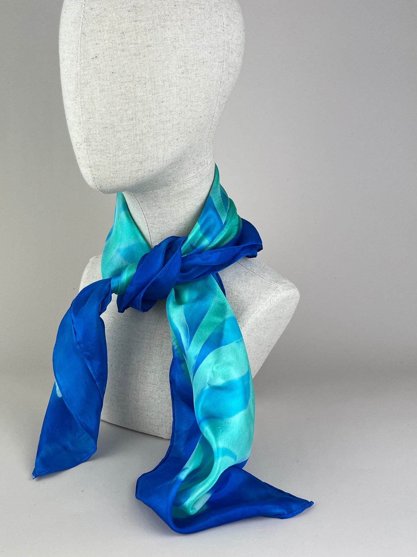 Bright Blue Olive - Silk Scarf hand painted and handmade beautiful gift