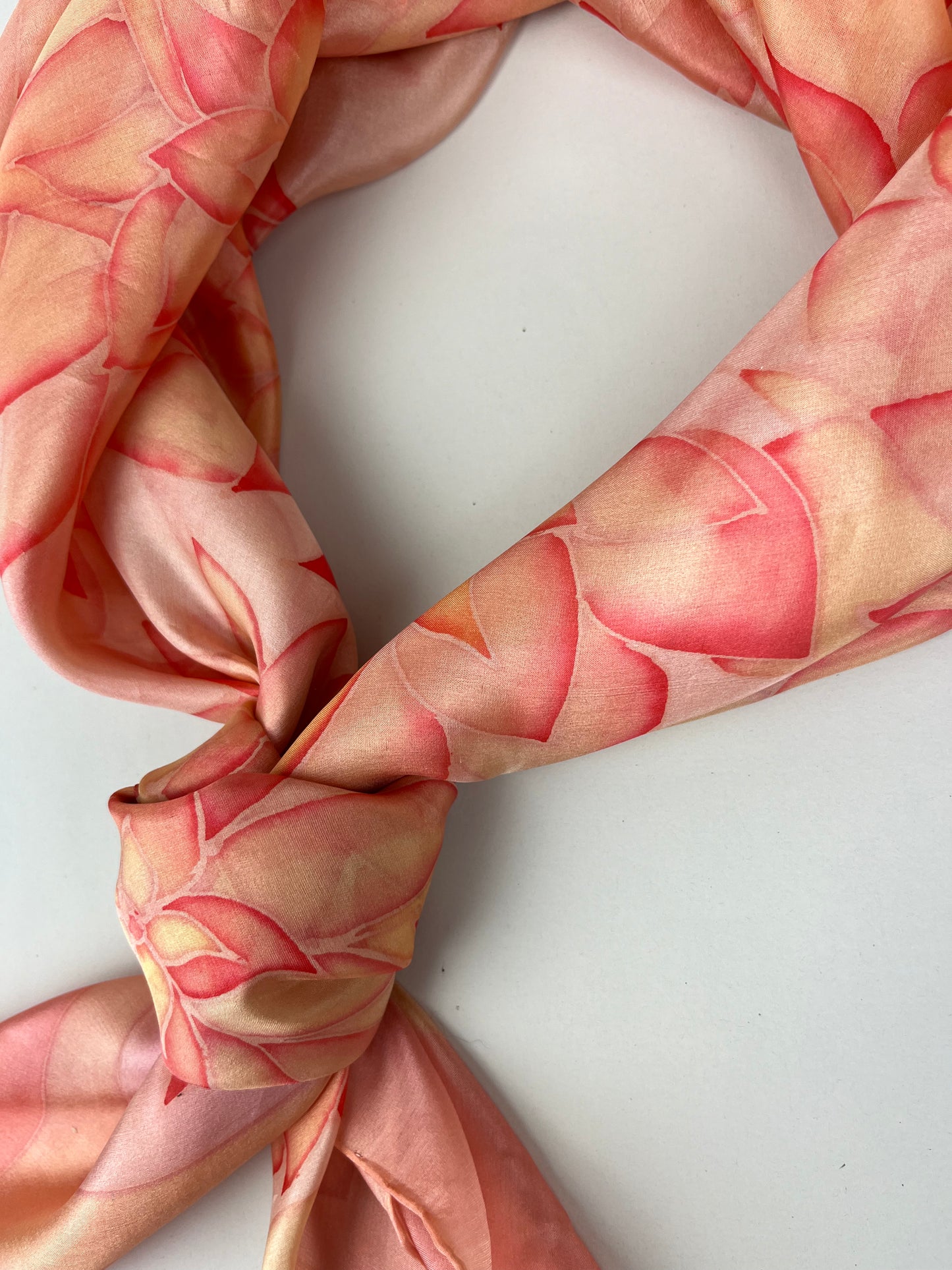 Nesrin - silk scarf in floral orange, peach and coral Handmade