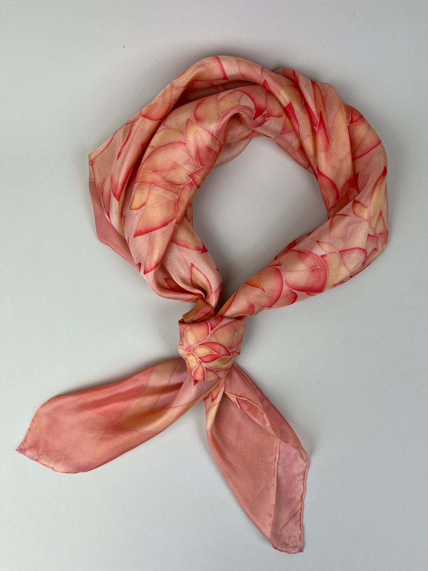 Nesrin - silk scarf in floral orange, peach and coral Handmade