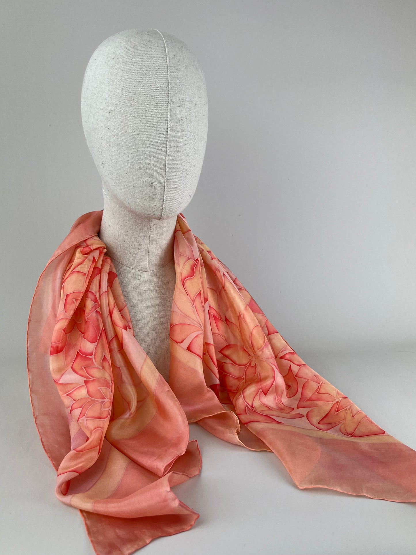 Nesrin - silk scarf in floral orange, peach and coral Handmade