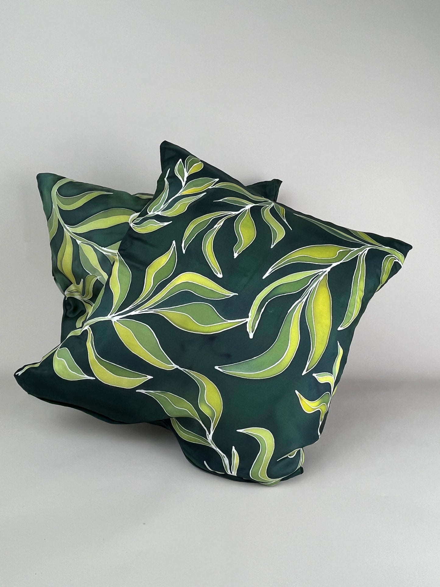 Olive Branch in Bottlegreen - handmade and hand painted cushion cover - MADE TO ORDER