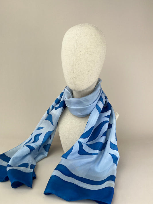 Olive branch in blue grey - handmade 100% square silk scarf