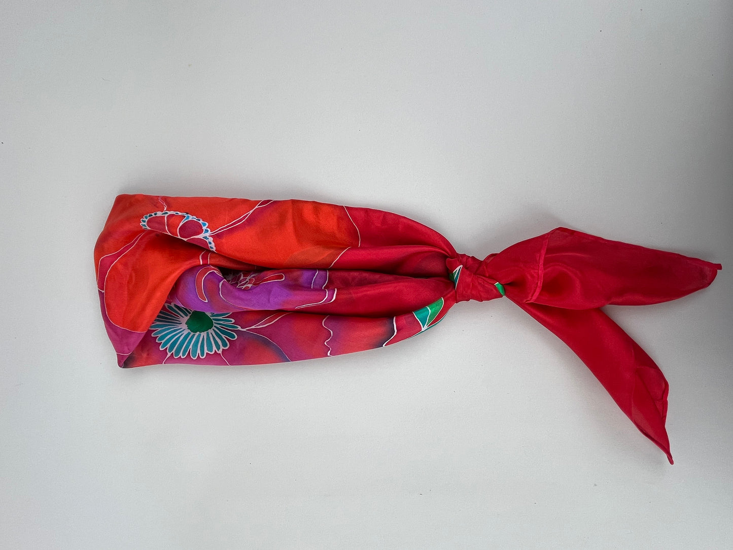 Manon - handmade silk scarf scarlet red and purple and red florals beautiful gift