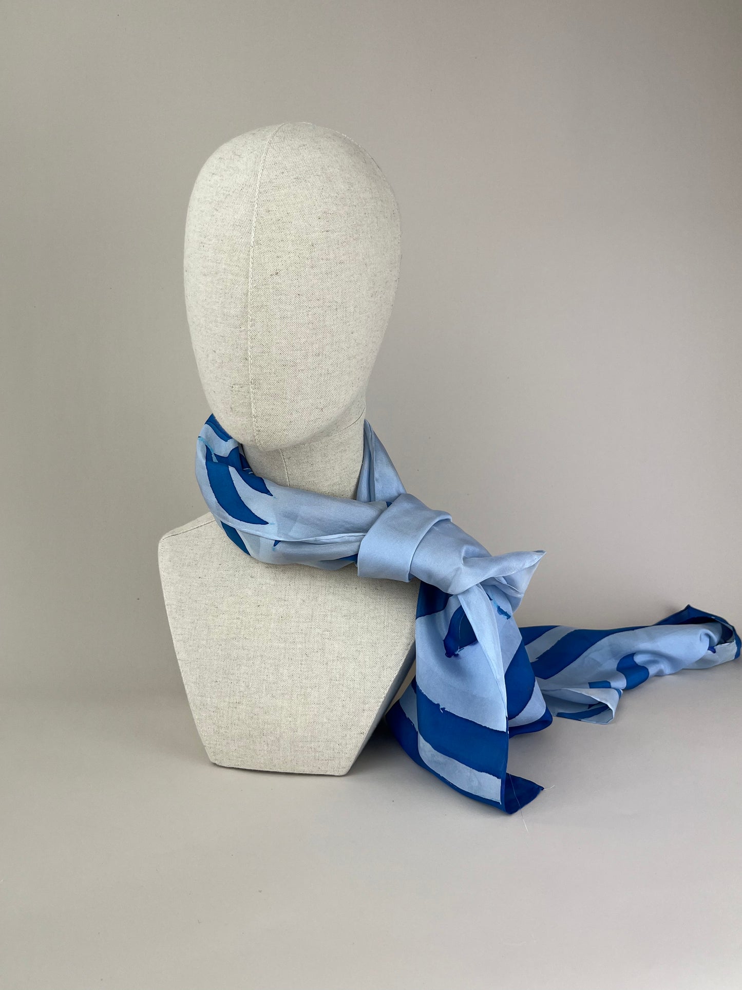 Olive branch in blue grey - handmade 100% square silk scarf