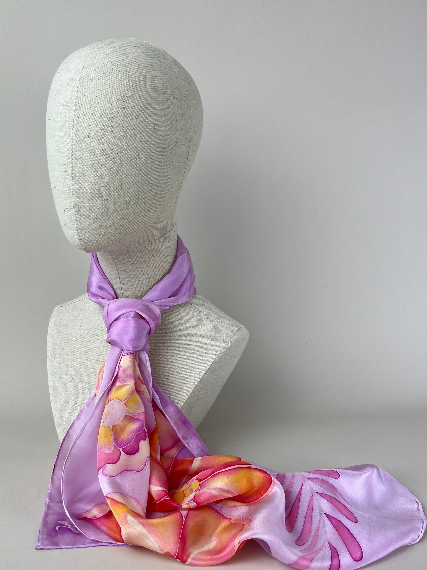 Fire Flowers in Lilac - Long silk scarf handmade