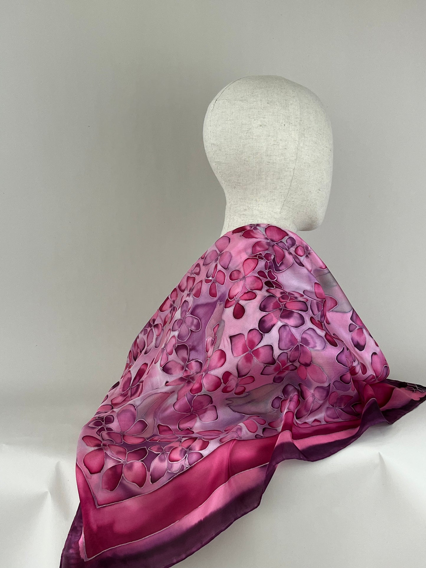 Hydrangea in burgundy - square scarf 100% silk