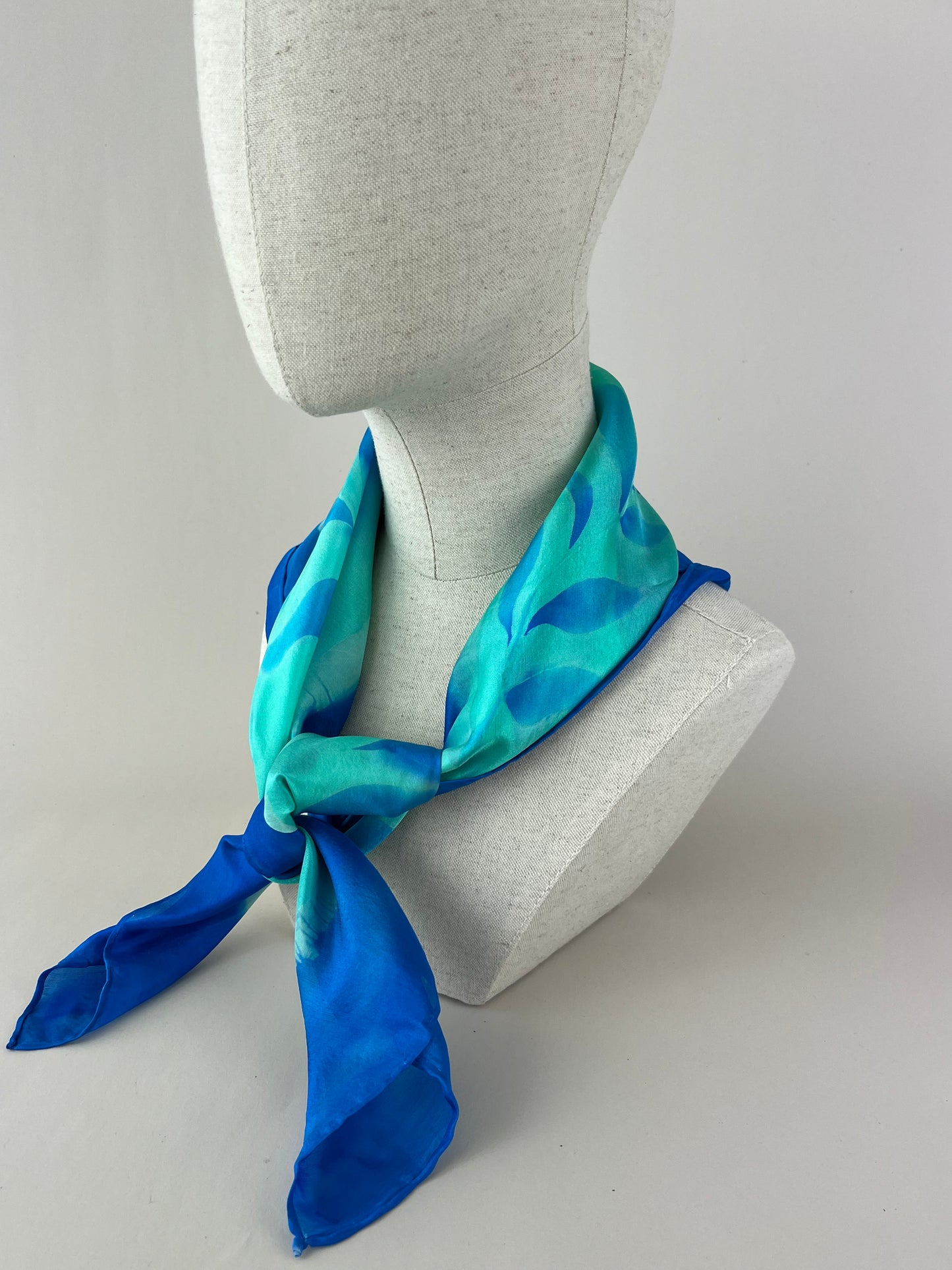 Bright Blue Olive - Silk Scarf hand painted and handmade beautiful gift