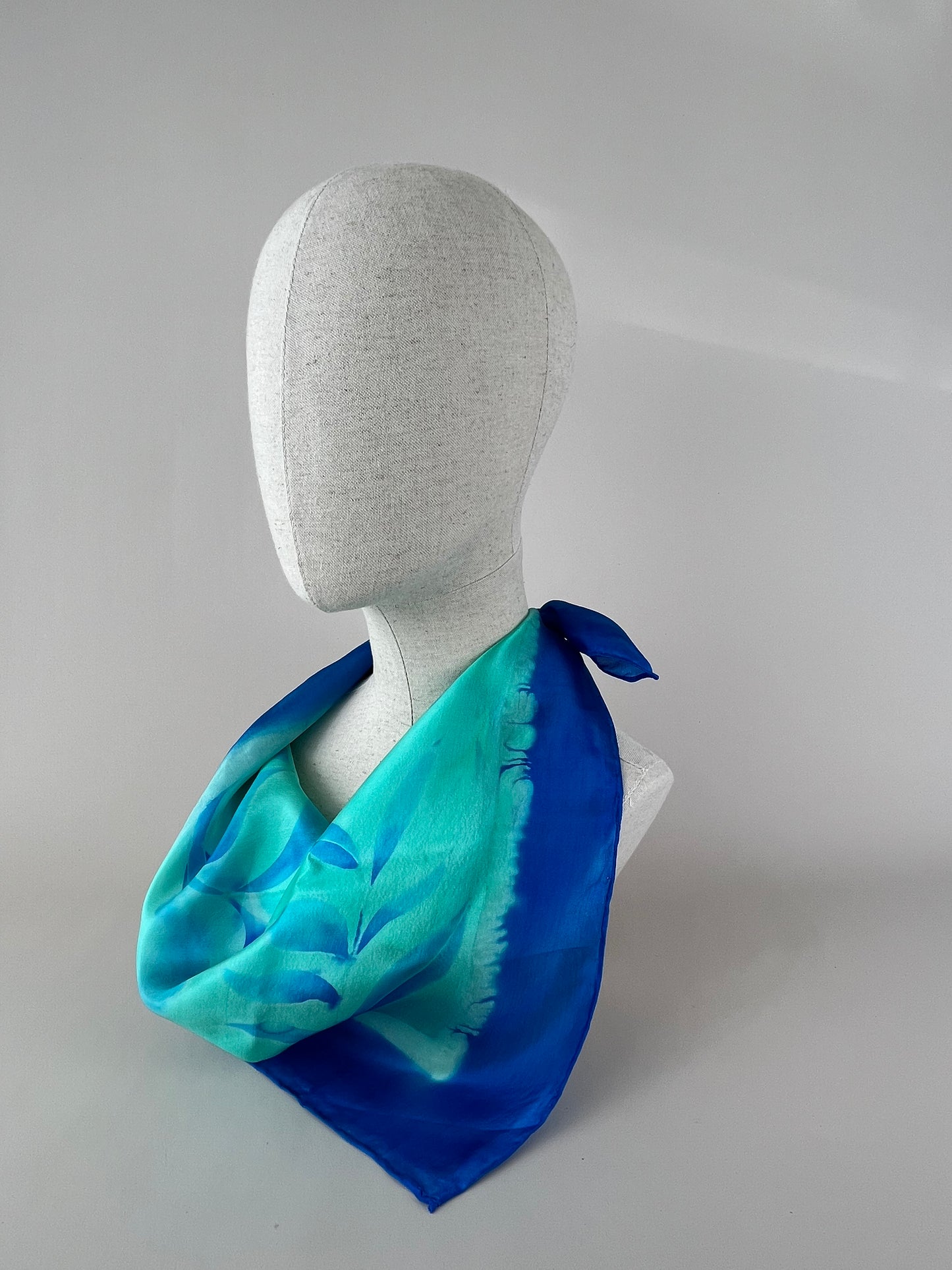 Bright Blue Olive - Silk Scarf hand painted and handmade beautiful gift