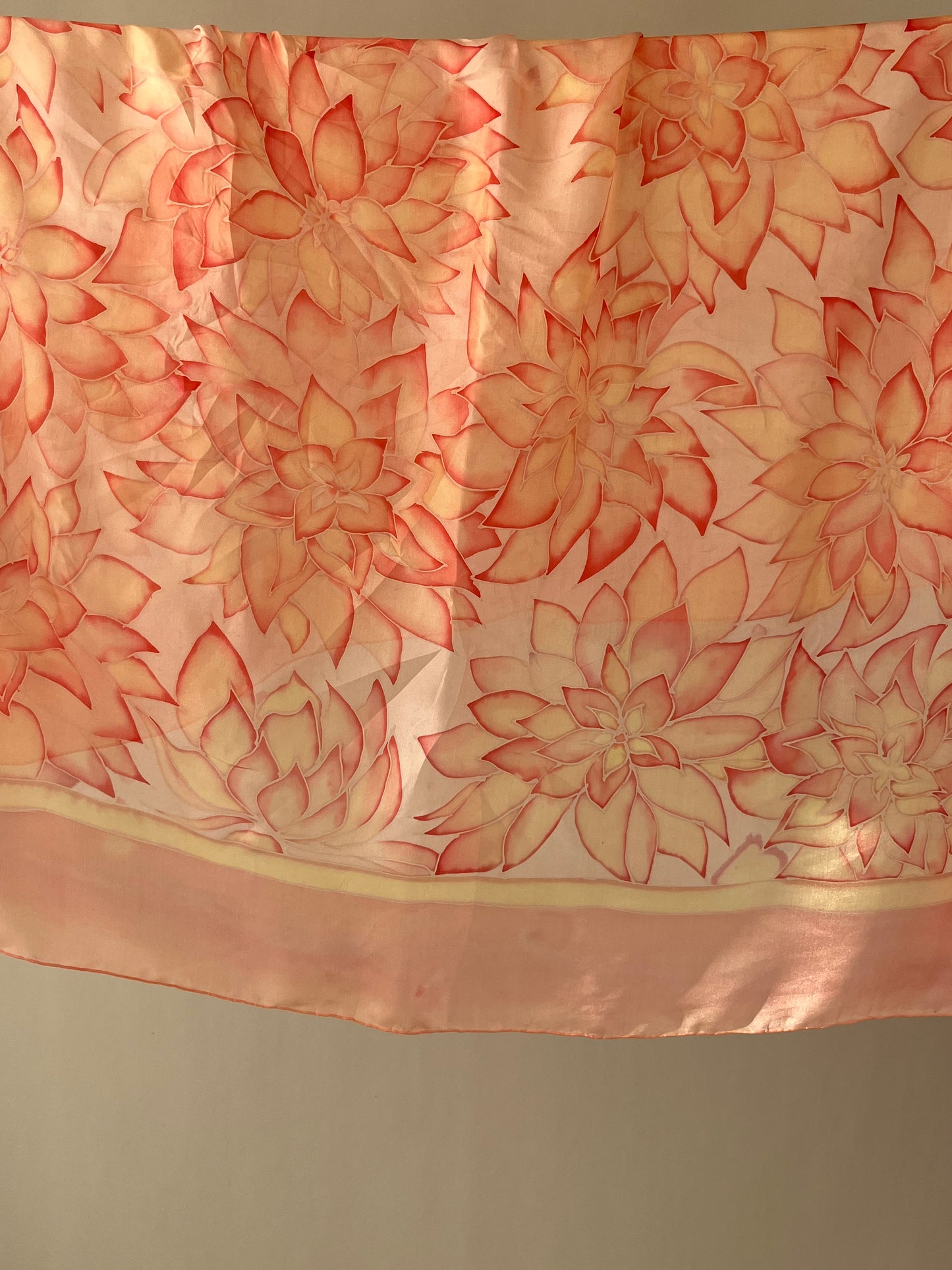 Nesrin - silk scarf in floral orange, peach and coral Handmade