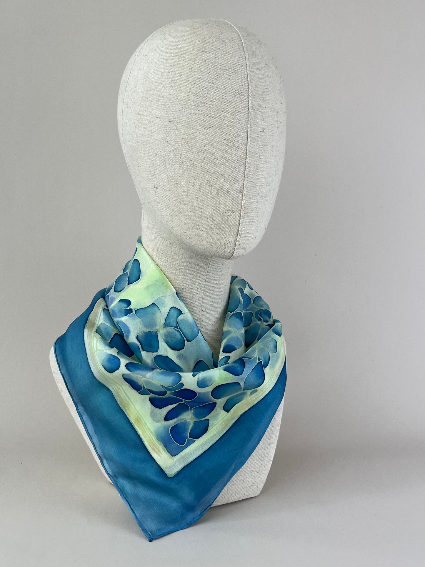 Hydrangea in blue - small blue silk scarf with floral pattern