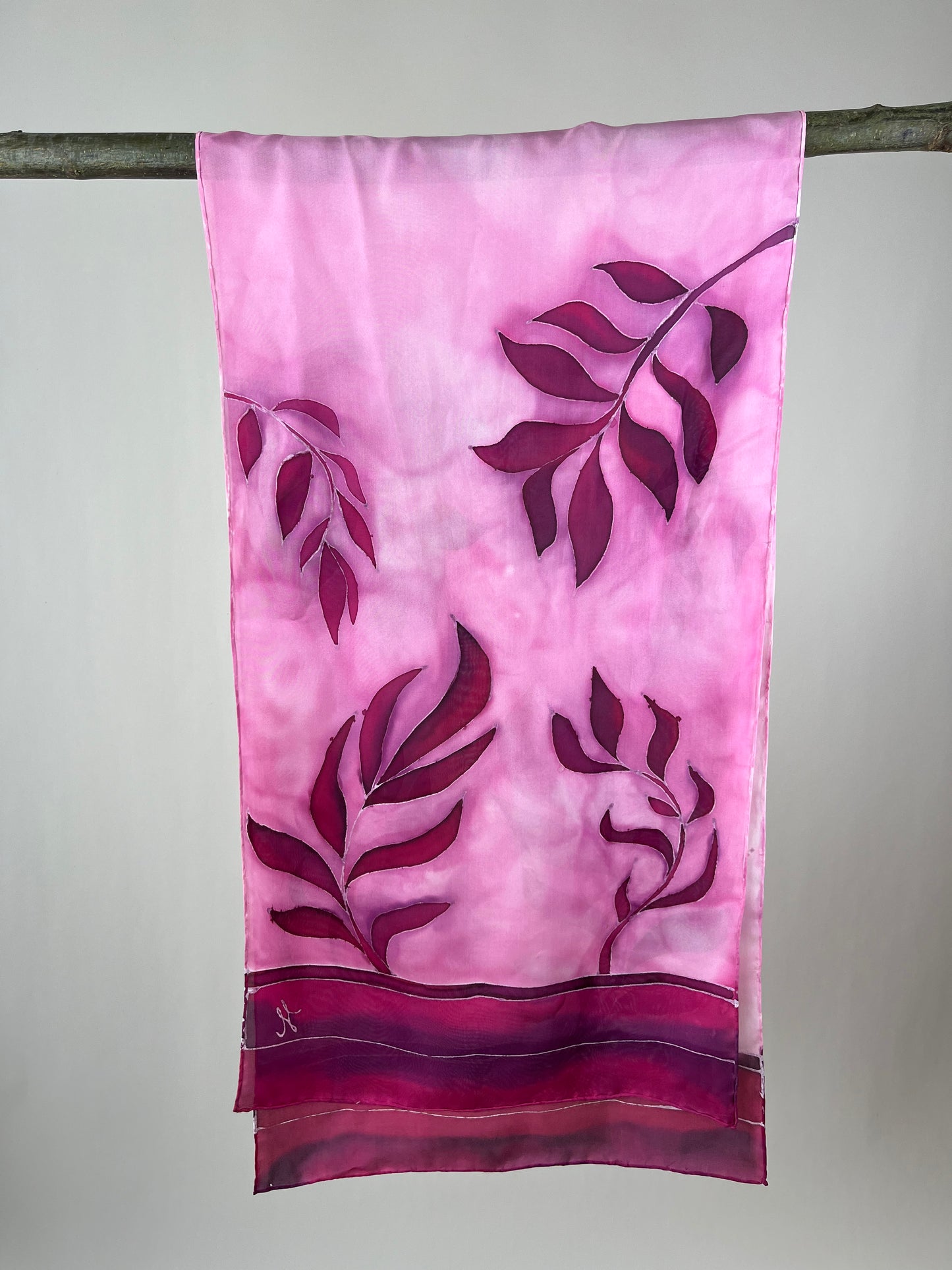 Olive Branch in Burgundy - Long silk scarf