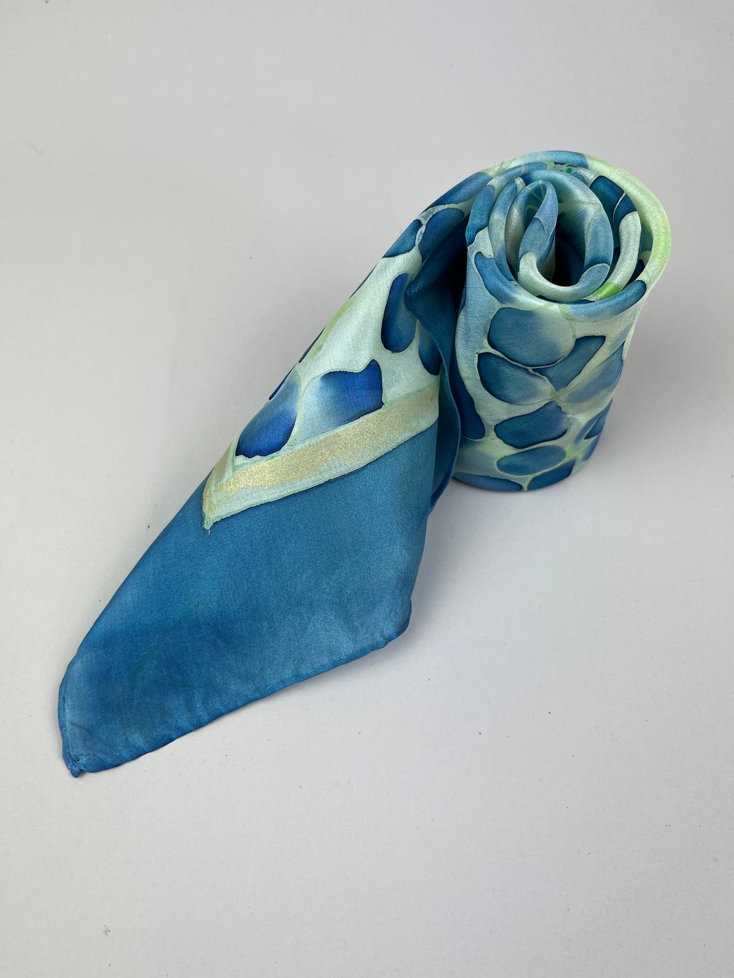 Hydrangea in blue - small blue silk scarf with floral pattern