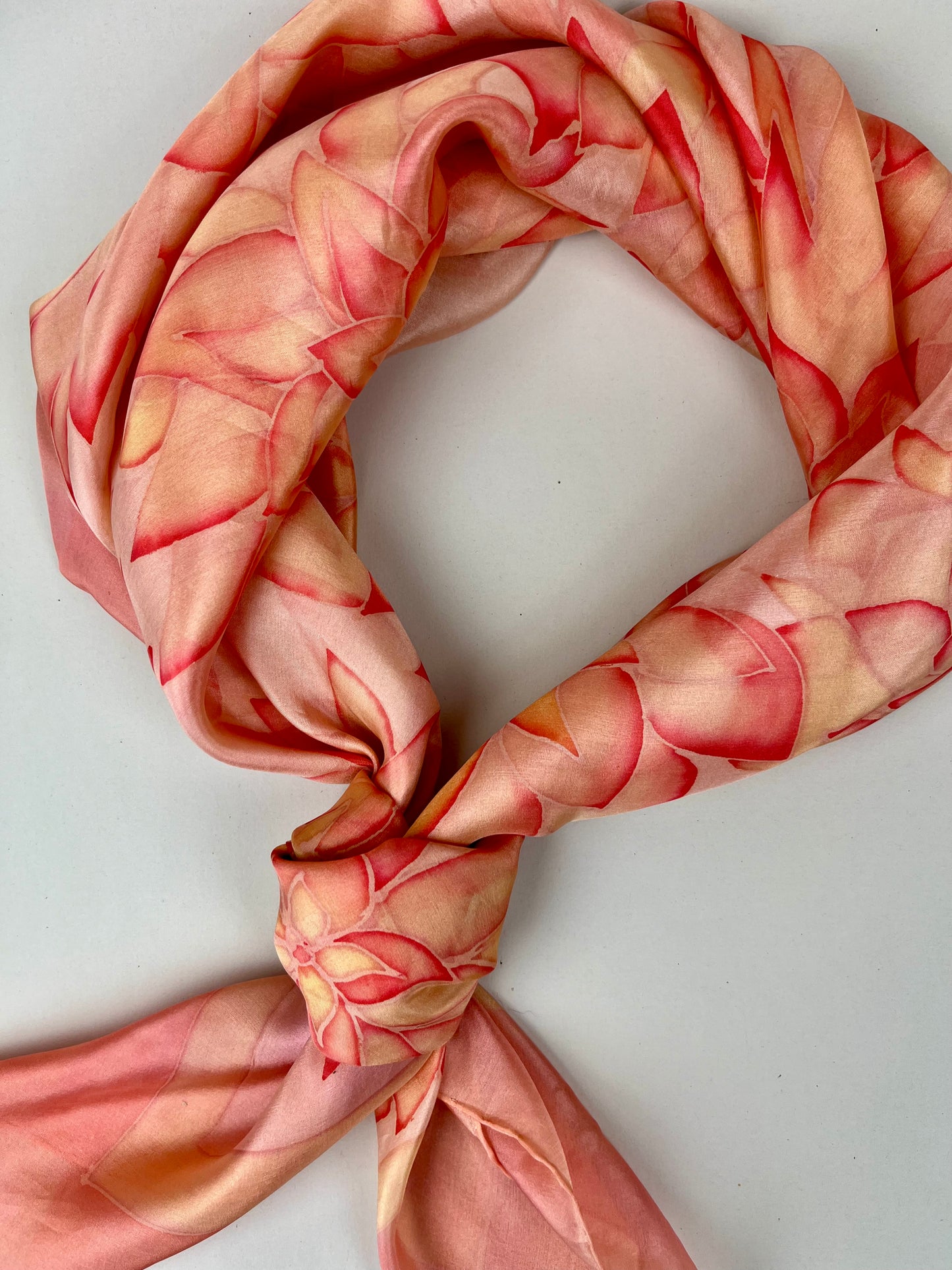 Nesrin - silk scarf in floral orange, peach and coral Handmade