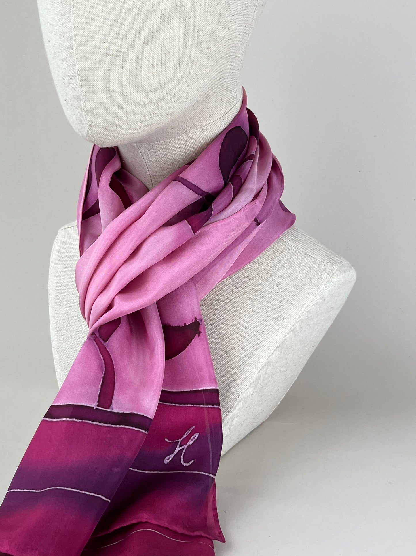 Olive Branch in Burgundy - Long silk scarf