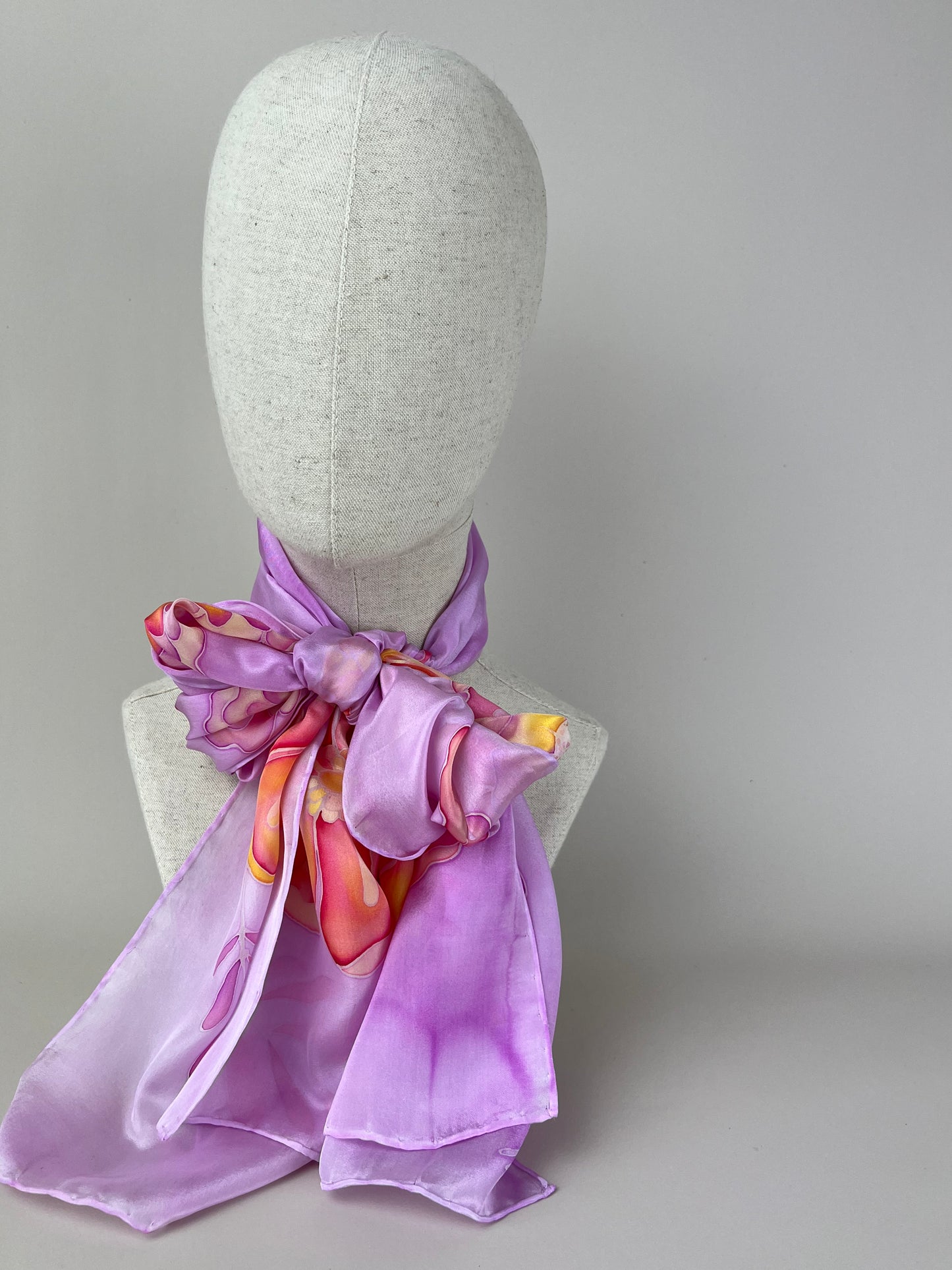 Fire Flowers in Lilac - Long silk scarf handmade