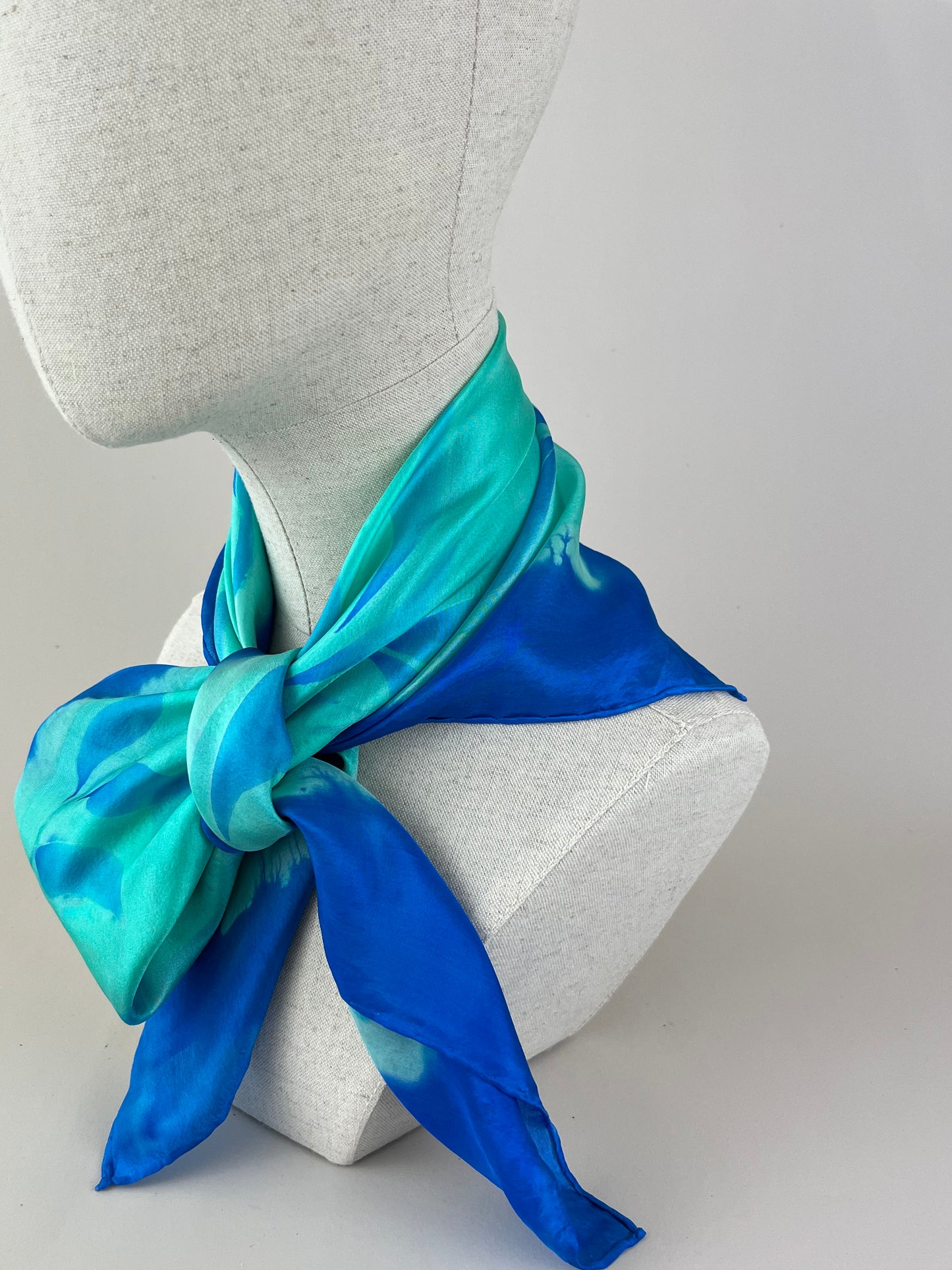 Bright Blue Olive - Silk Scarf hand painted and handmade beautiful gift