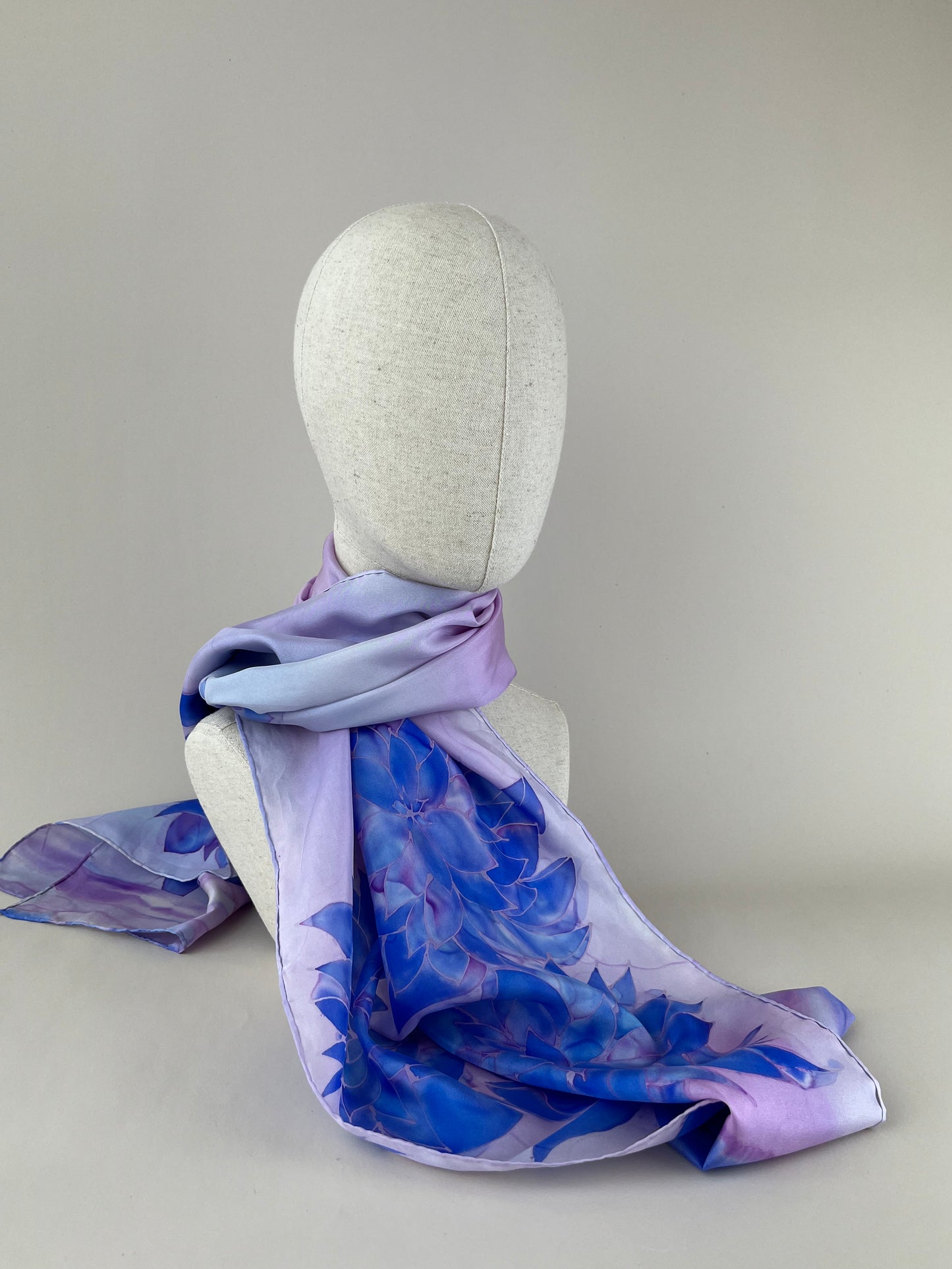 Nesrin Lilac - Long Silk Scarf Unique and Handmade