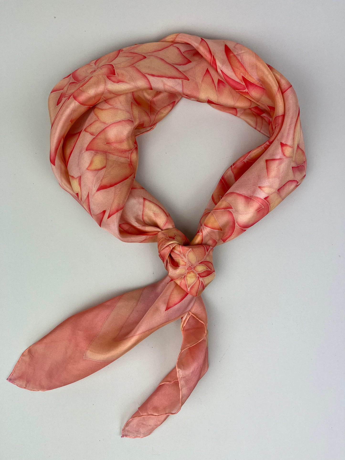 Nesrin - silk scarf in floral orange, peach and coral Handmade