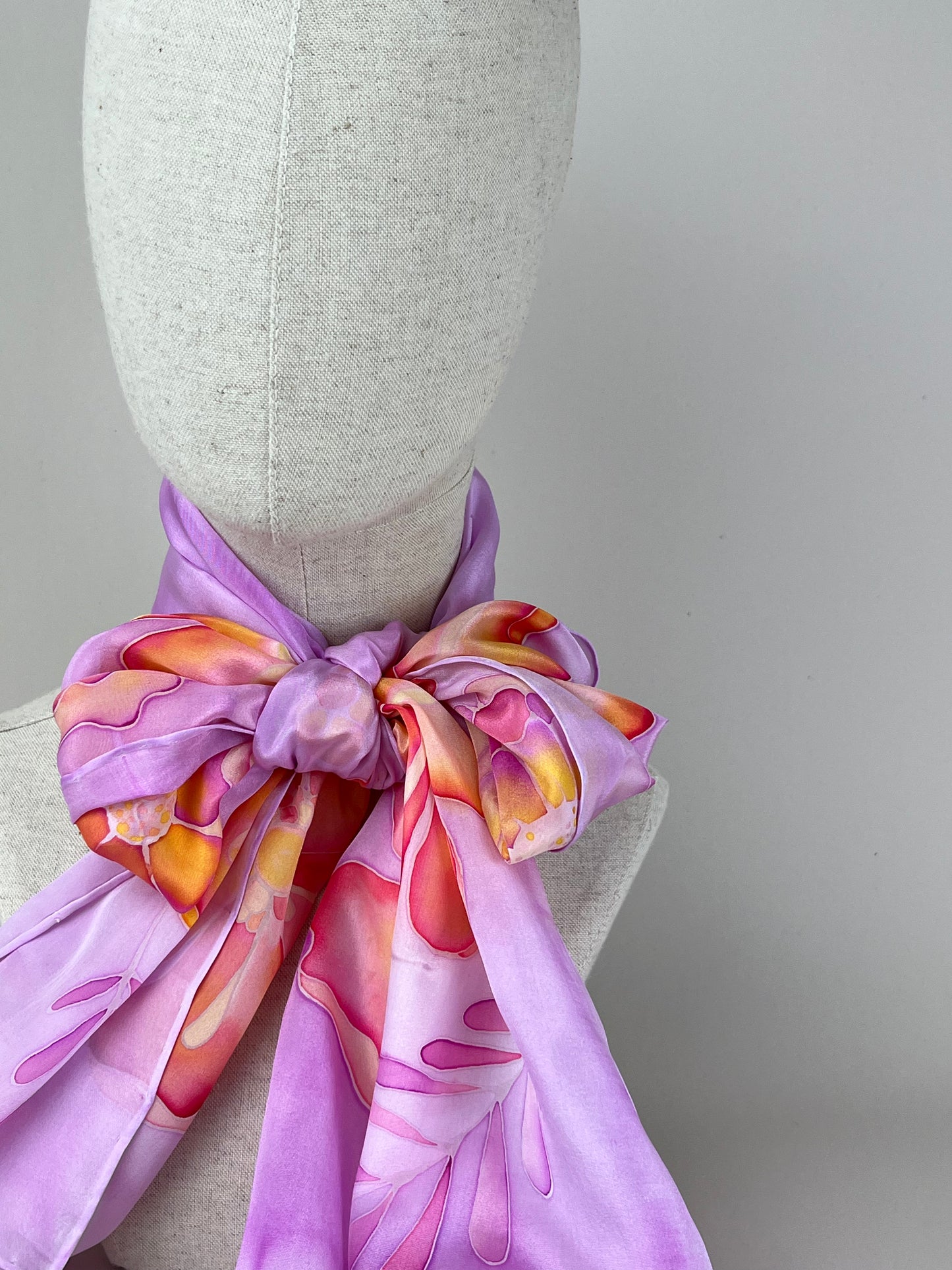 Fire Flowers in Lilac - Long silk scarf handmade