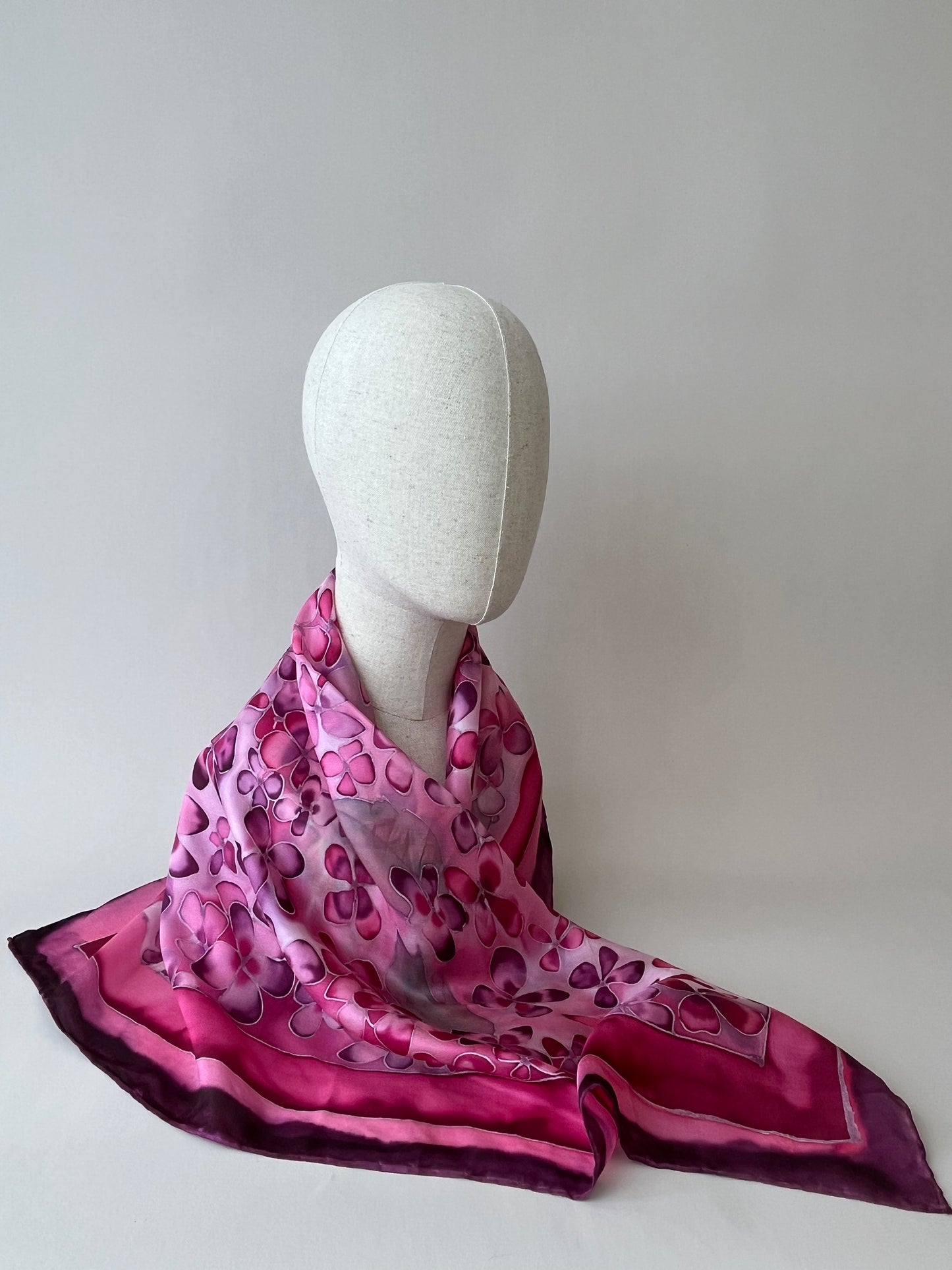 Hydrangea in burgundy - square scarf 100% silk