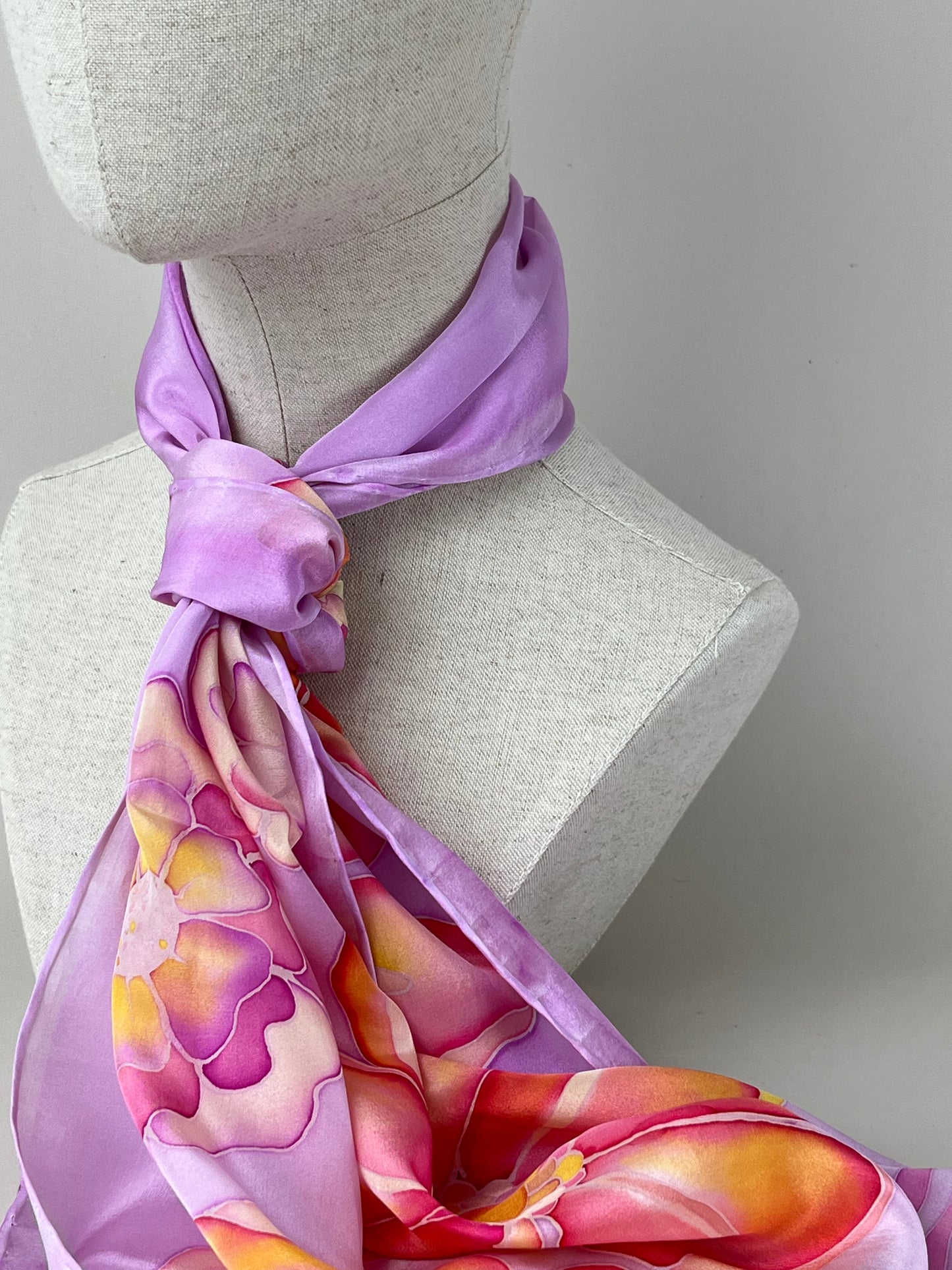 Fire Flowers in Lilac - Long silk scarf handmade