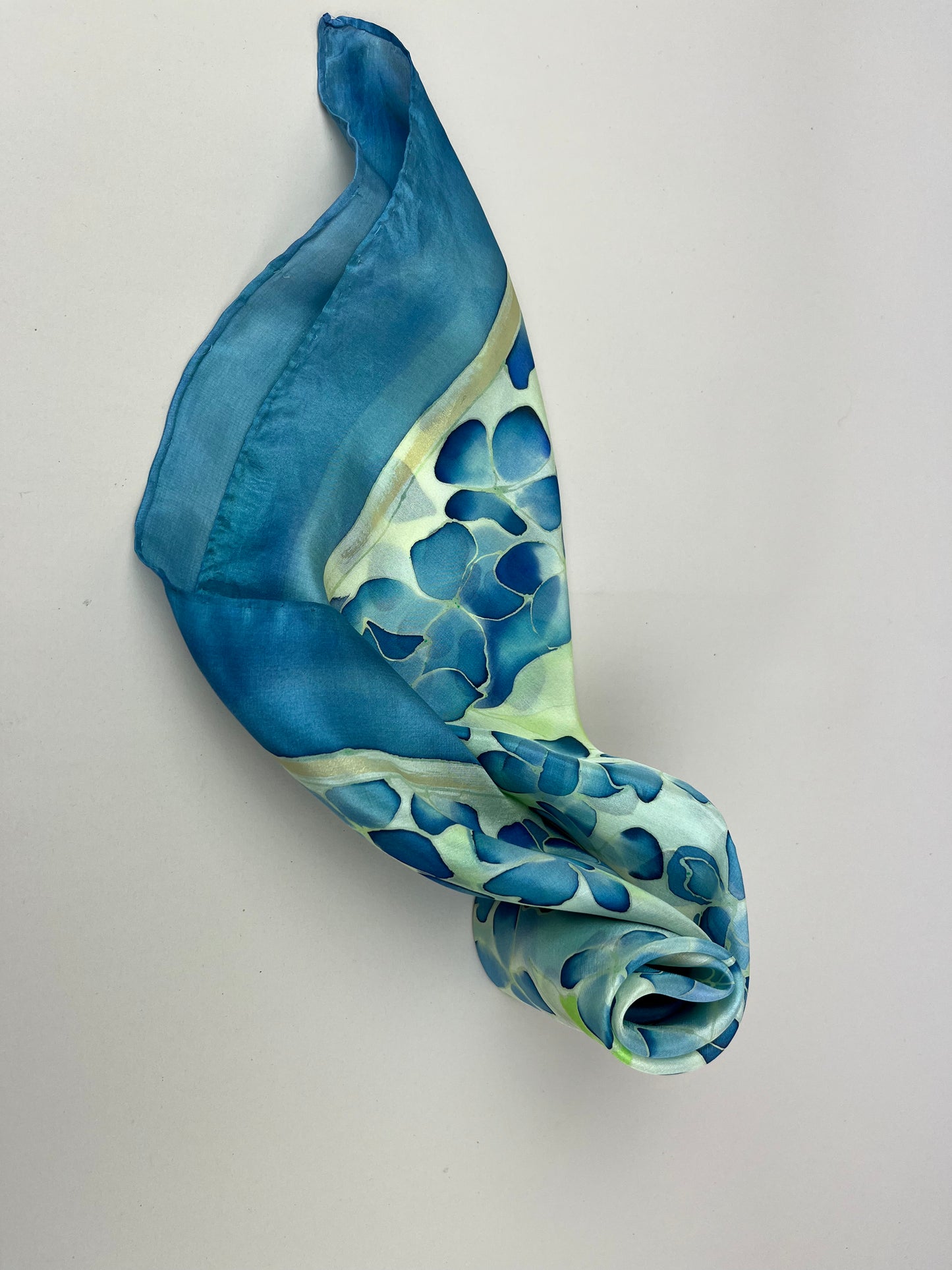 Hydrangea in blue - small blue silk scarf with floral pattern