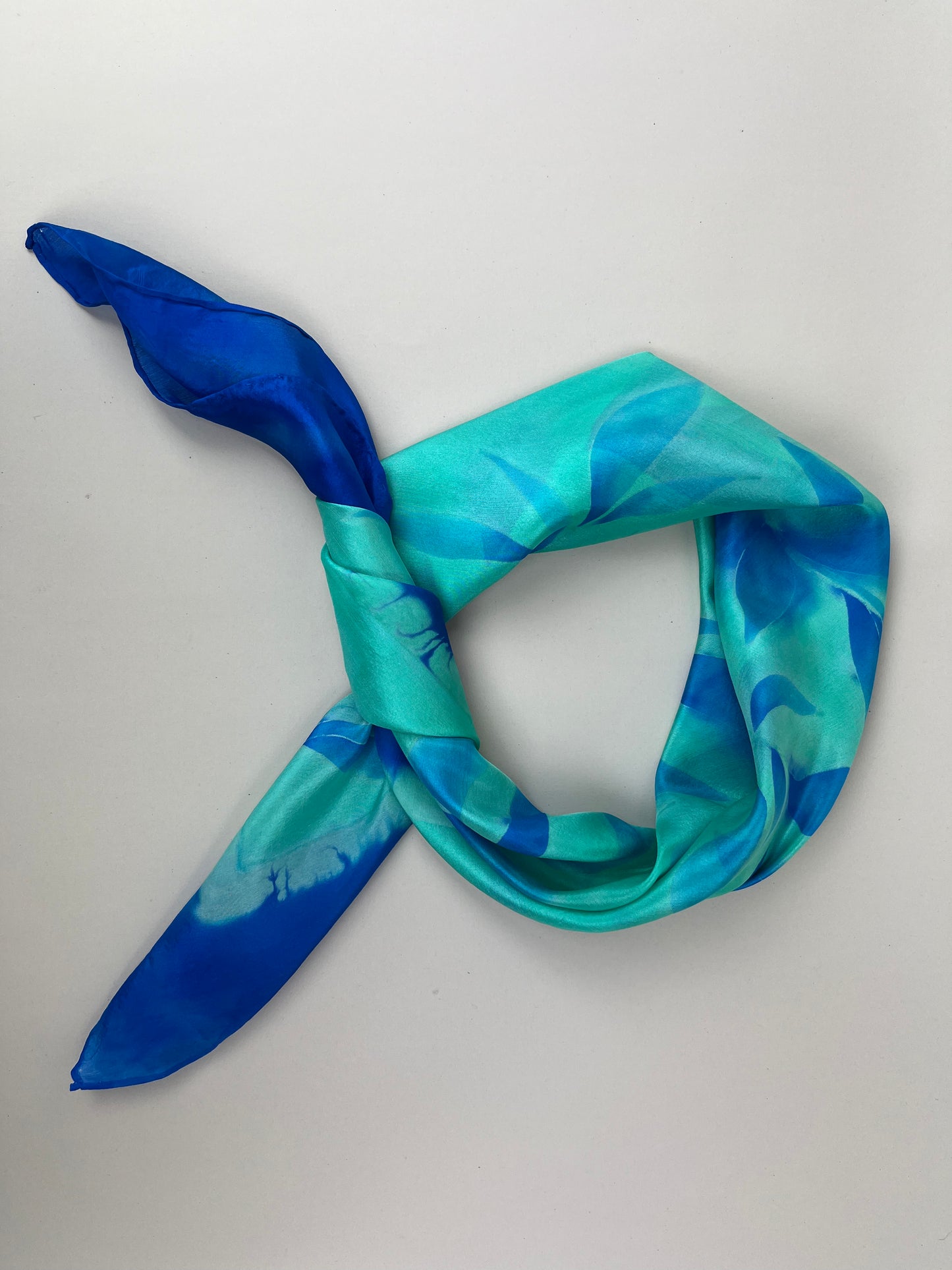 Bright Blue Olive - Silk Scarf hand painted and handmade beautiful gift