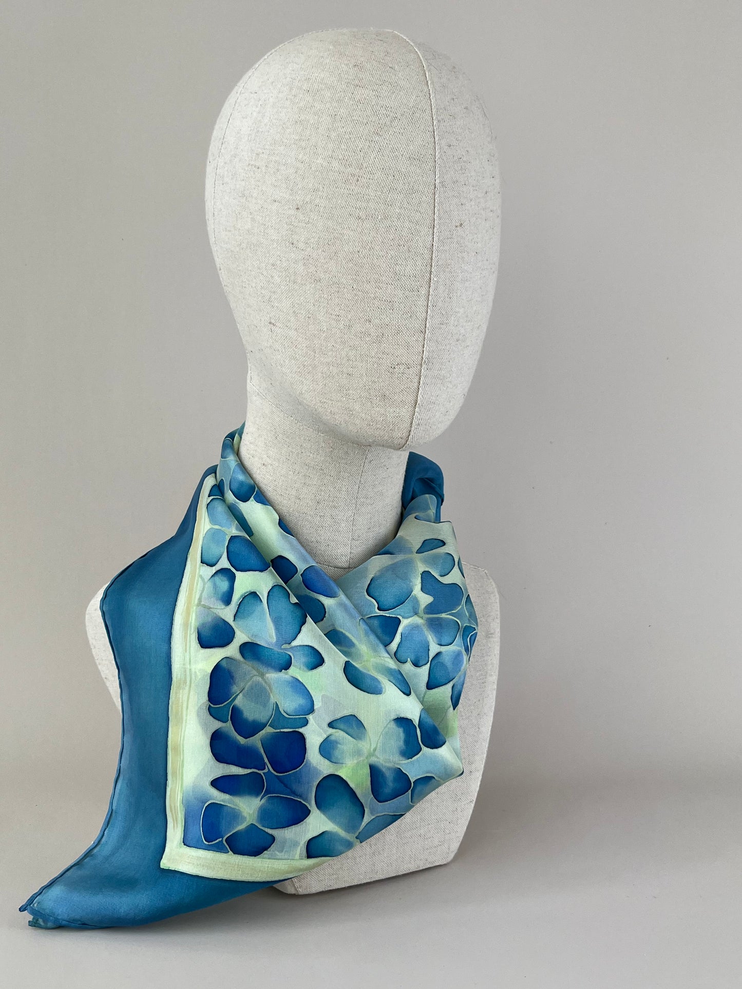 Hydrangea in blue - small blue silk scarf with floral pattern