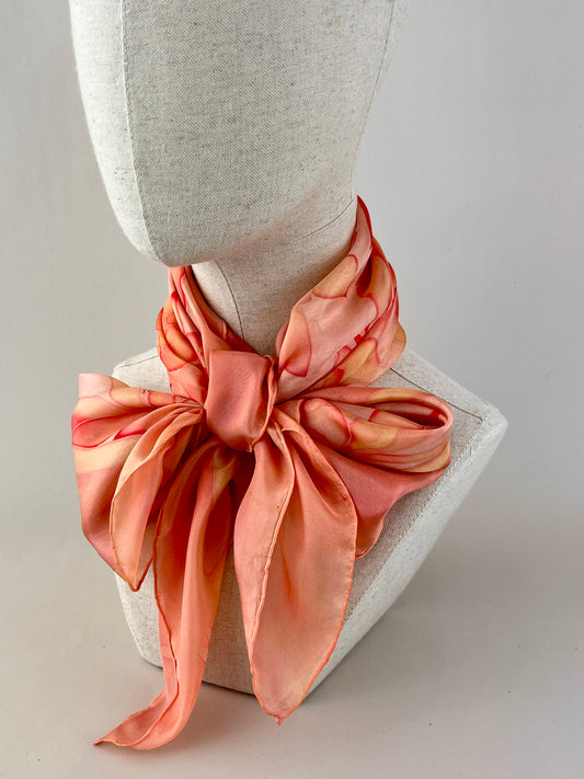 Nesrin - silk scarf in floral orange, peach and coral Handmade