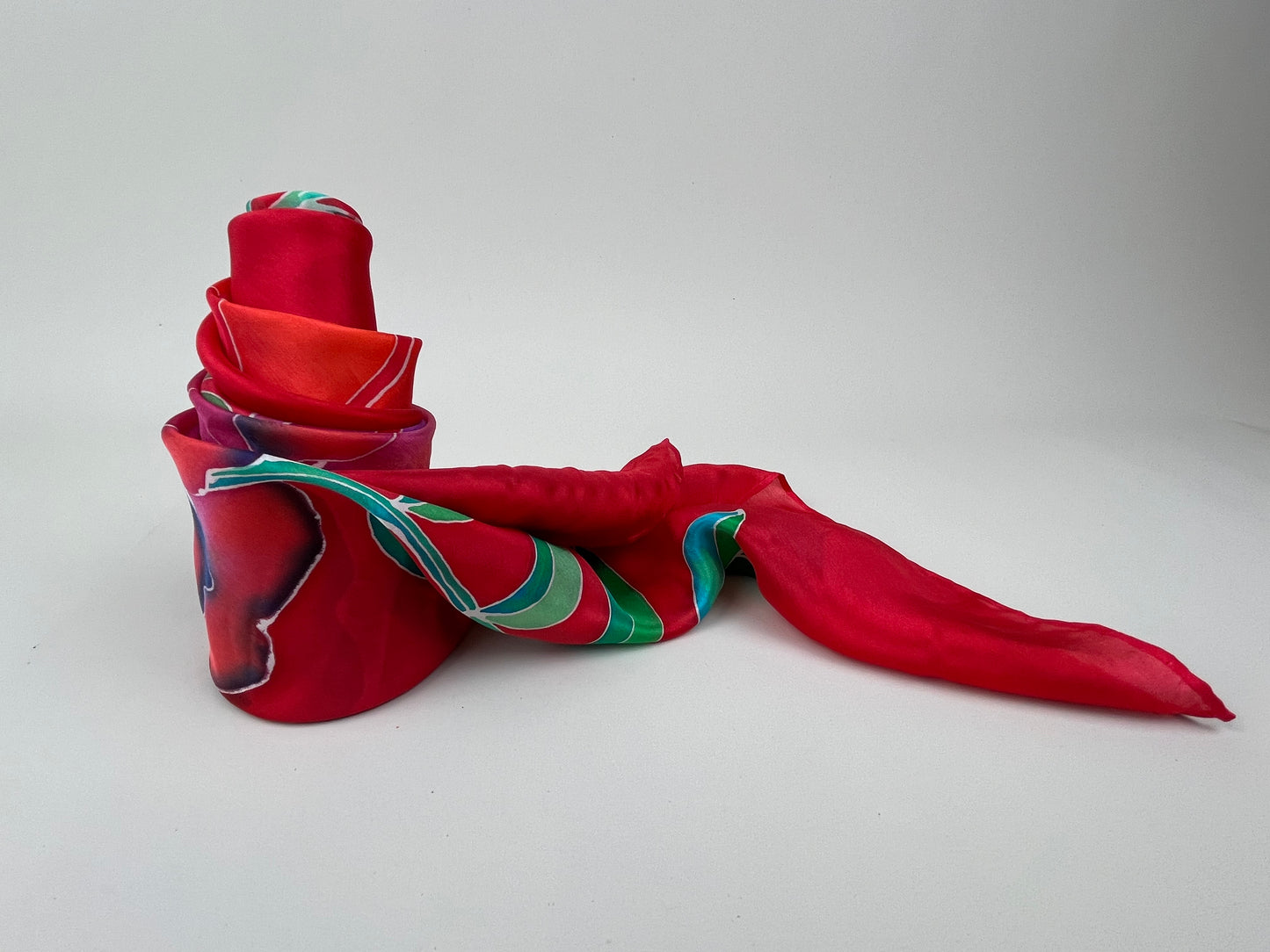 Manon - handmade silk scarf scarlet red and purple and red florals beautiful gift