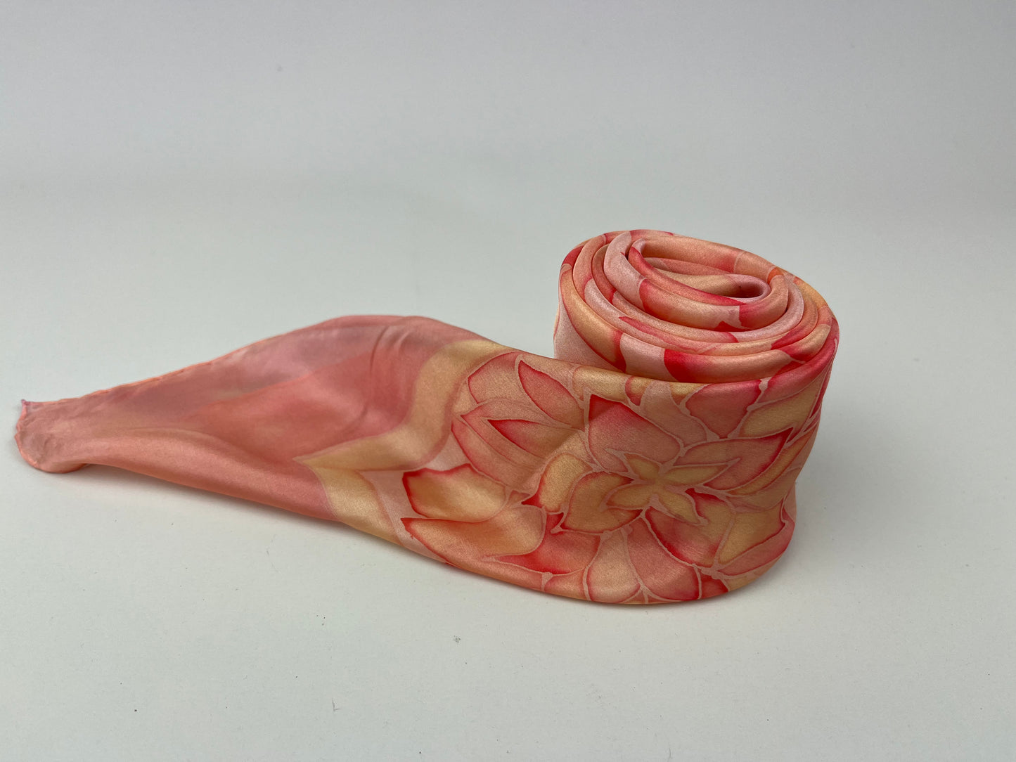 Nesrin - silk scarf in floral orange, peach and coral Handmade