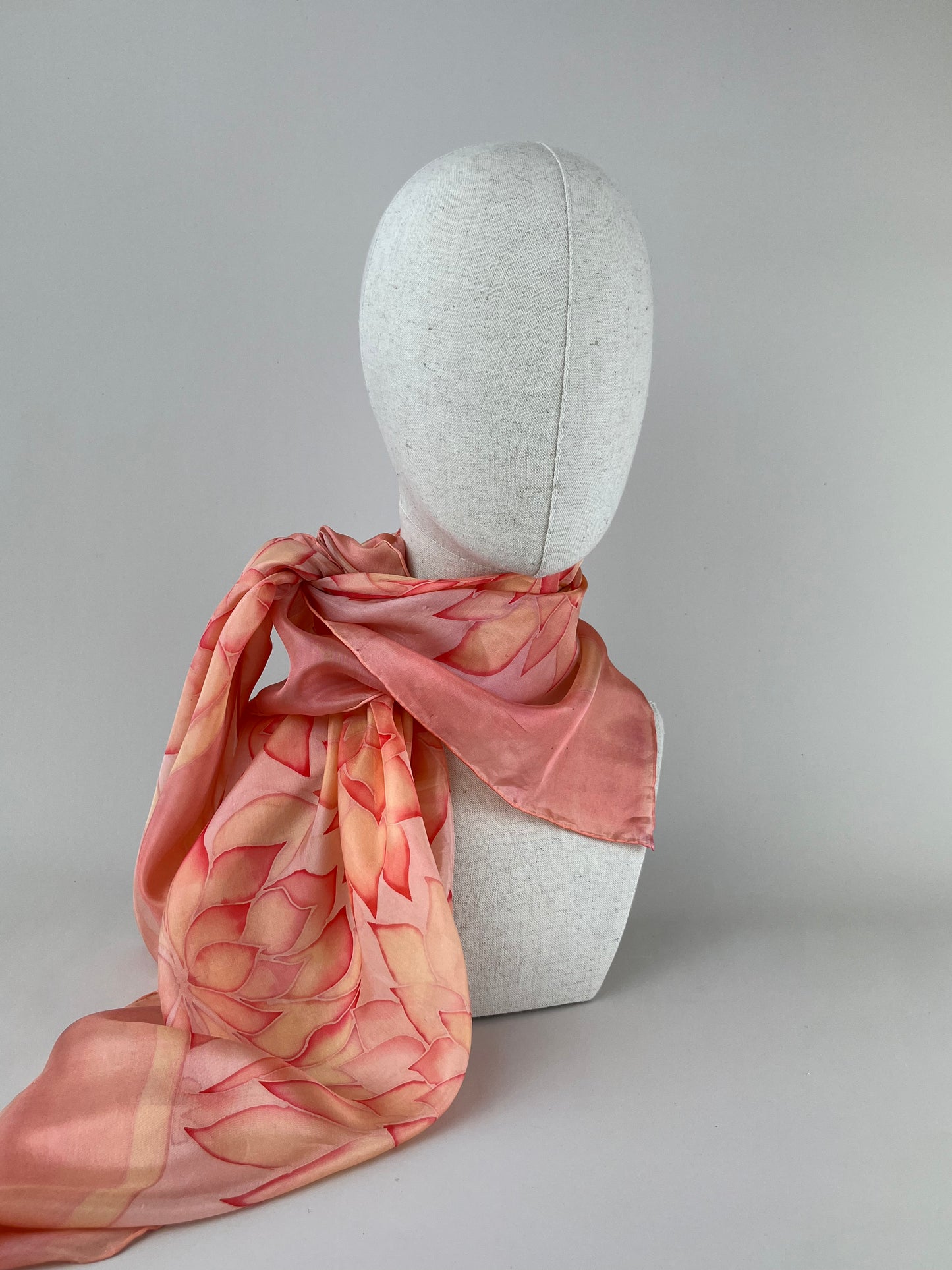 Nesrin - silk scarf in floral orange, peach and coral Handmade