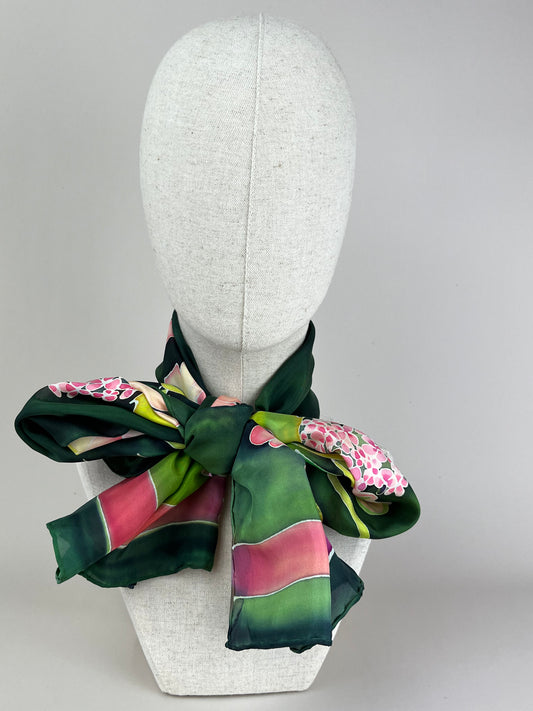 Roses and Poses in Bottlegreen- long silk scarf