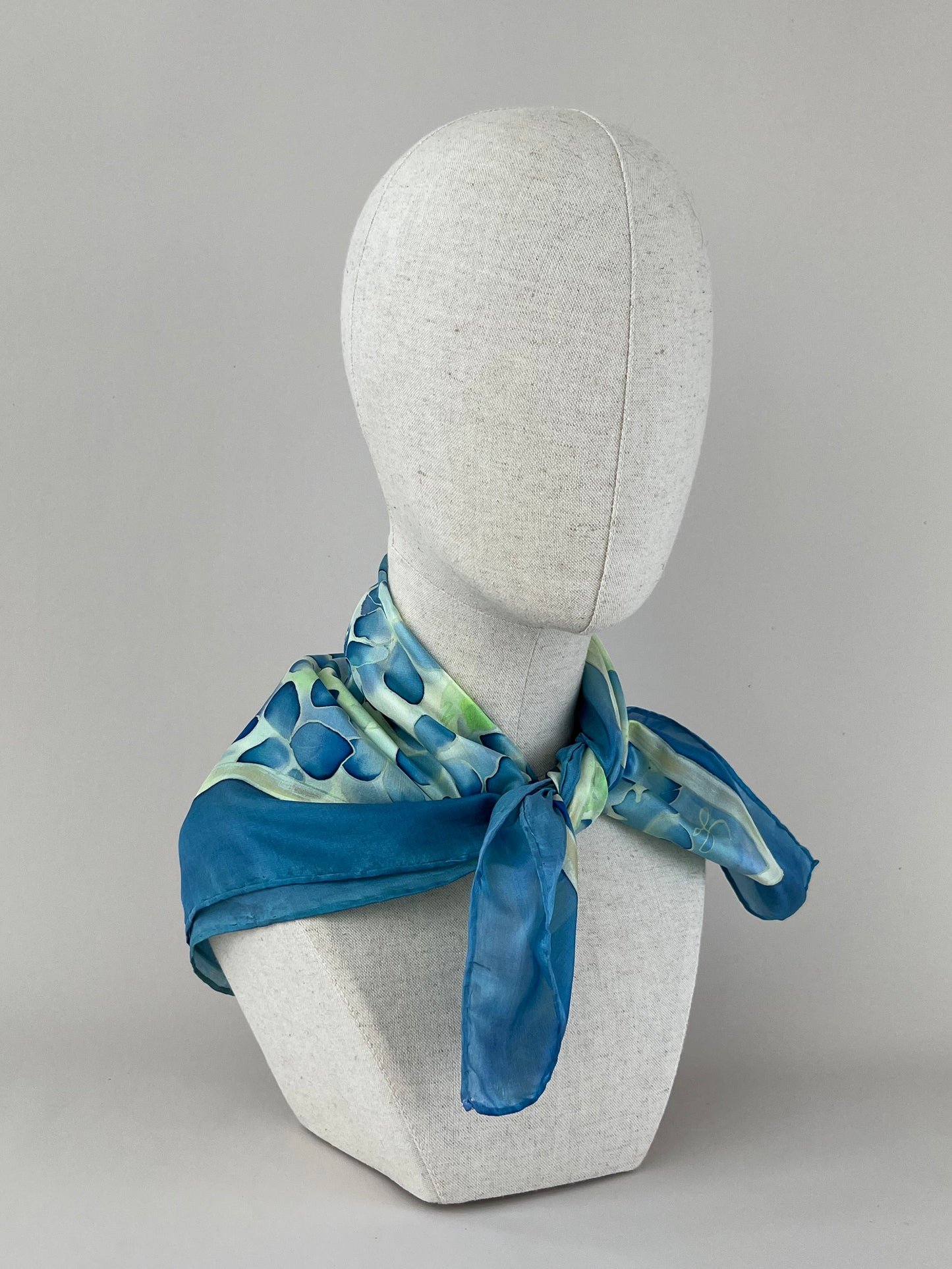 Hydrangea in blue - small blue silk scarf with floral pattern